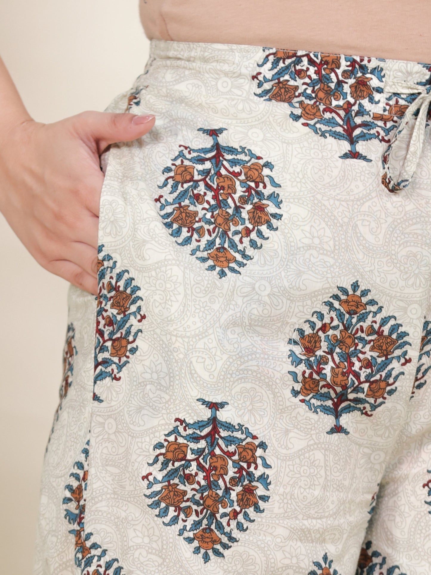 Soft Cotton Block Print Off White Palazzo