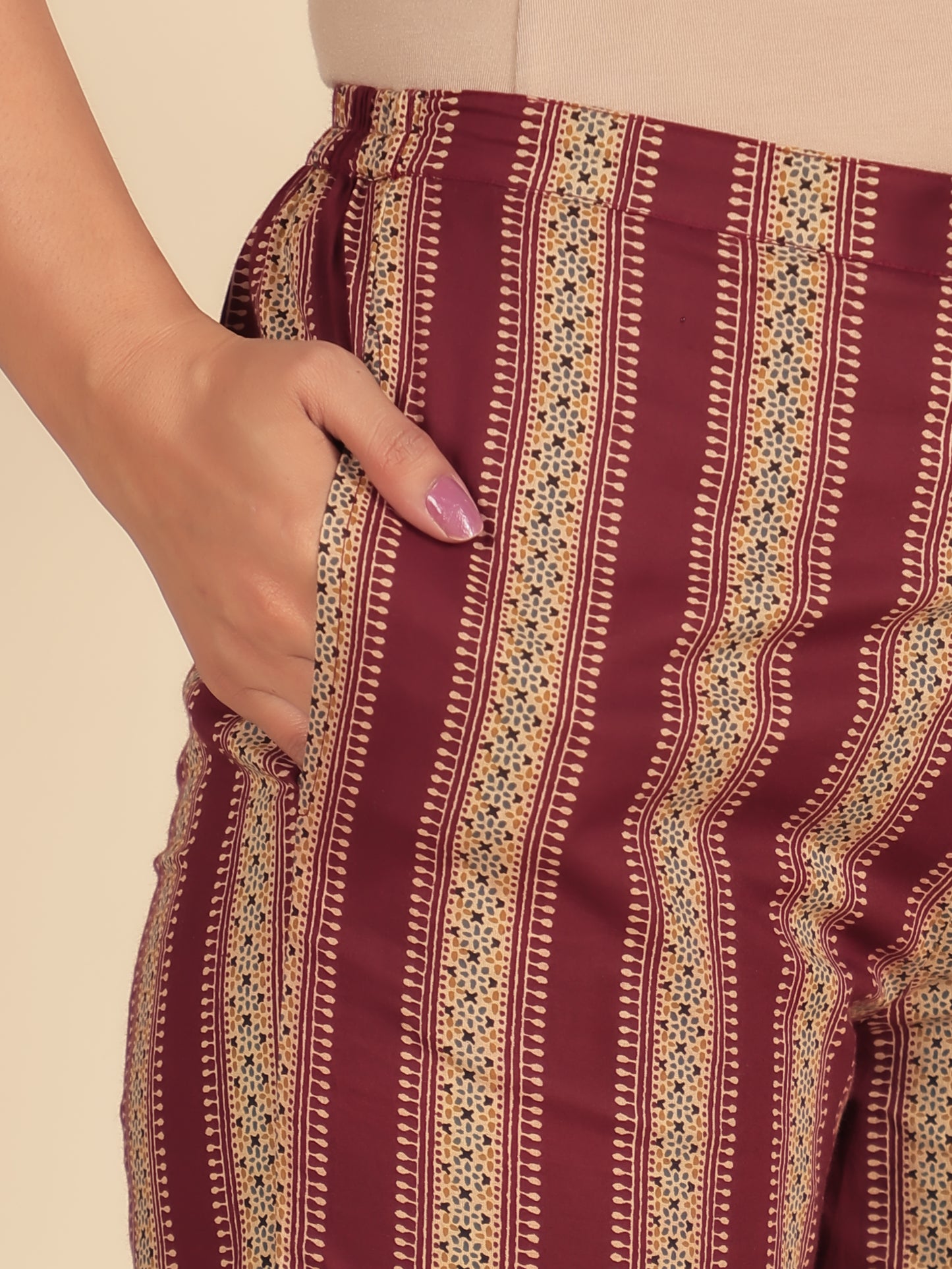 Soft Cotton Striped Straight Maroon Kurta
