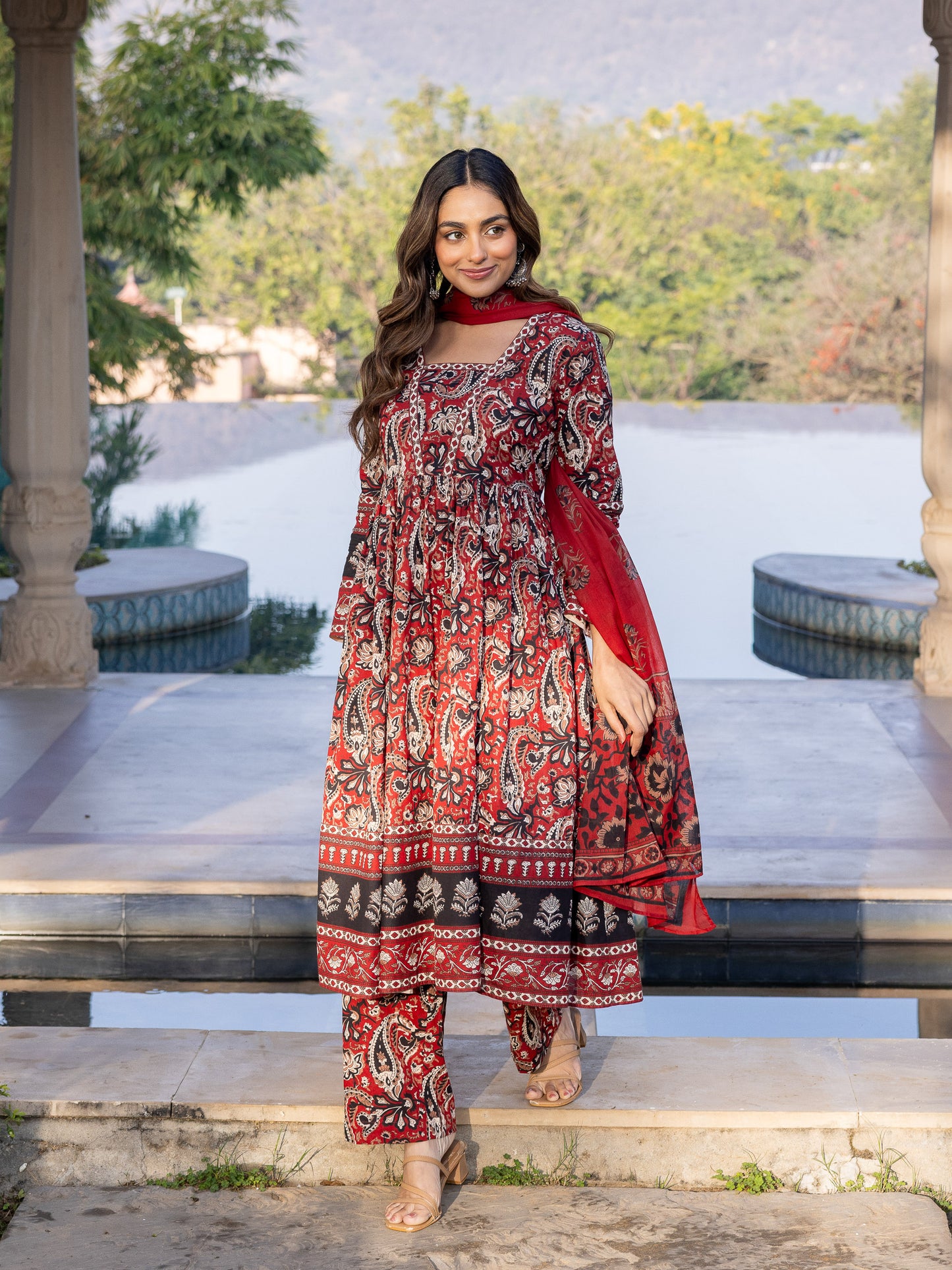 Soft Cotton Paisley Anarkali Red Kurta