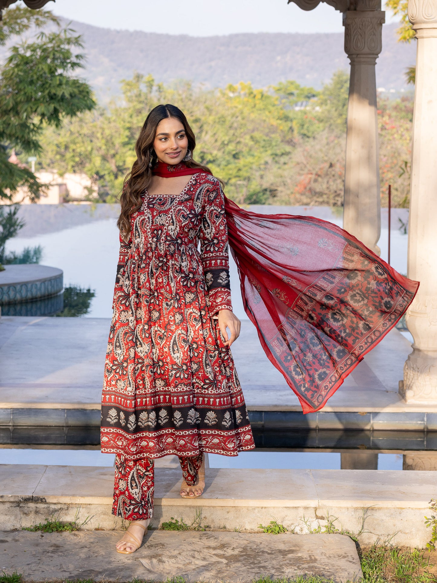 Cotton Voile Butti Maroon Dupatta