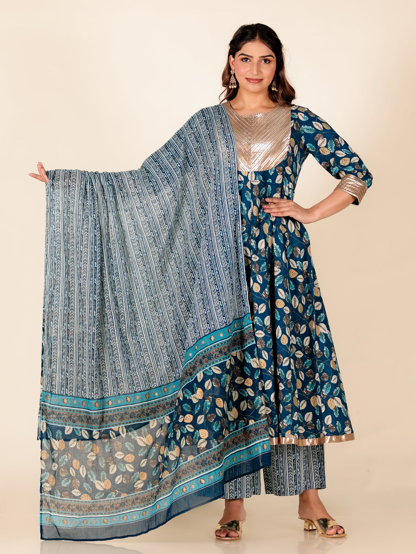 Voile Cotton Striped Blue Dupatta