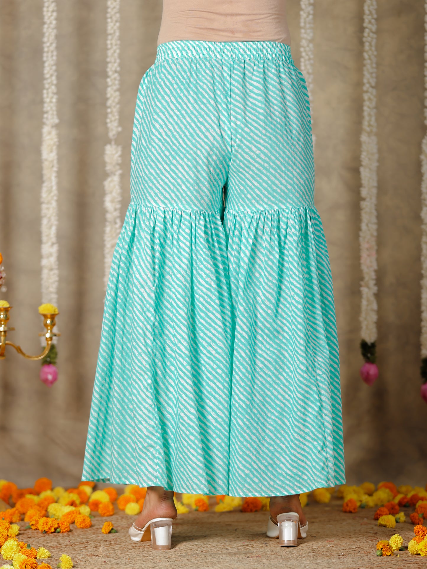Soft Cotton Leheriya Blue Sharara