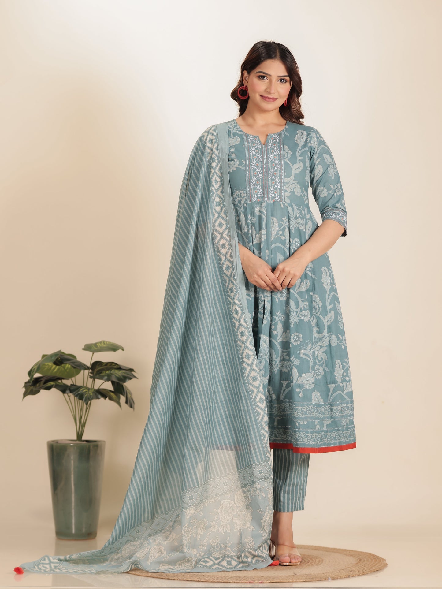 Voile Cotton Striped Grey Dupatta