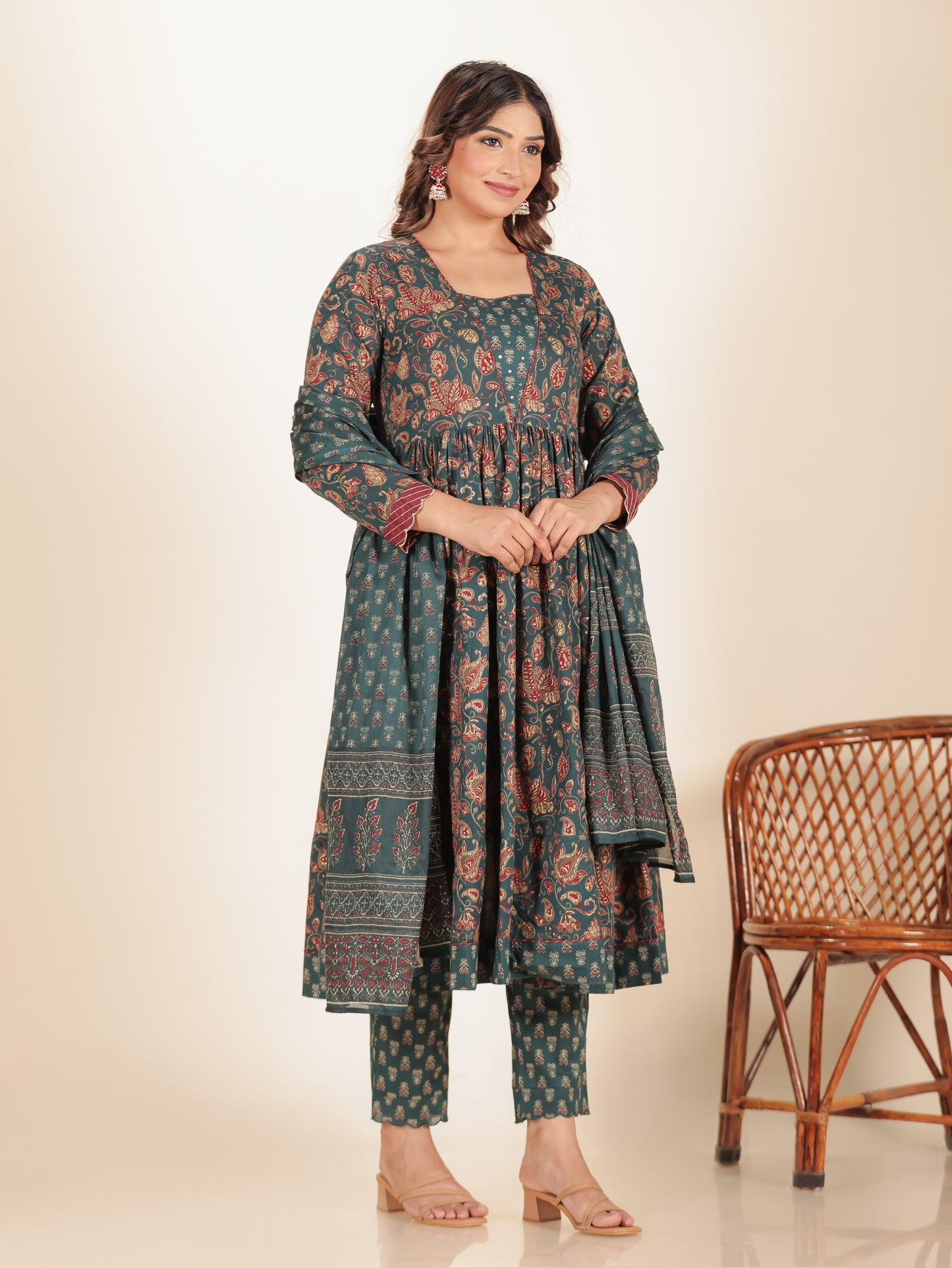 Cotton Voile Block Print Emerald Green Dupatta