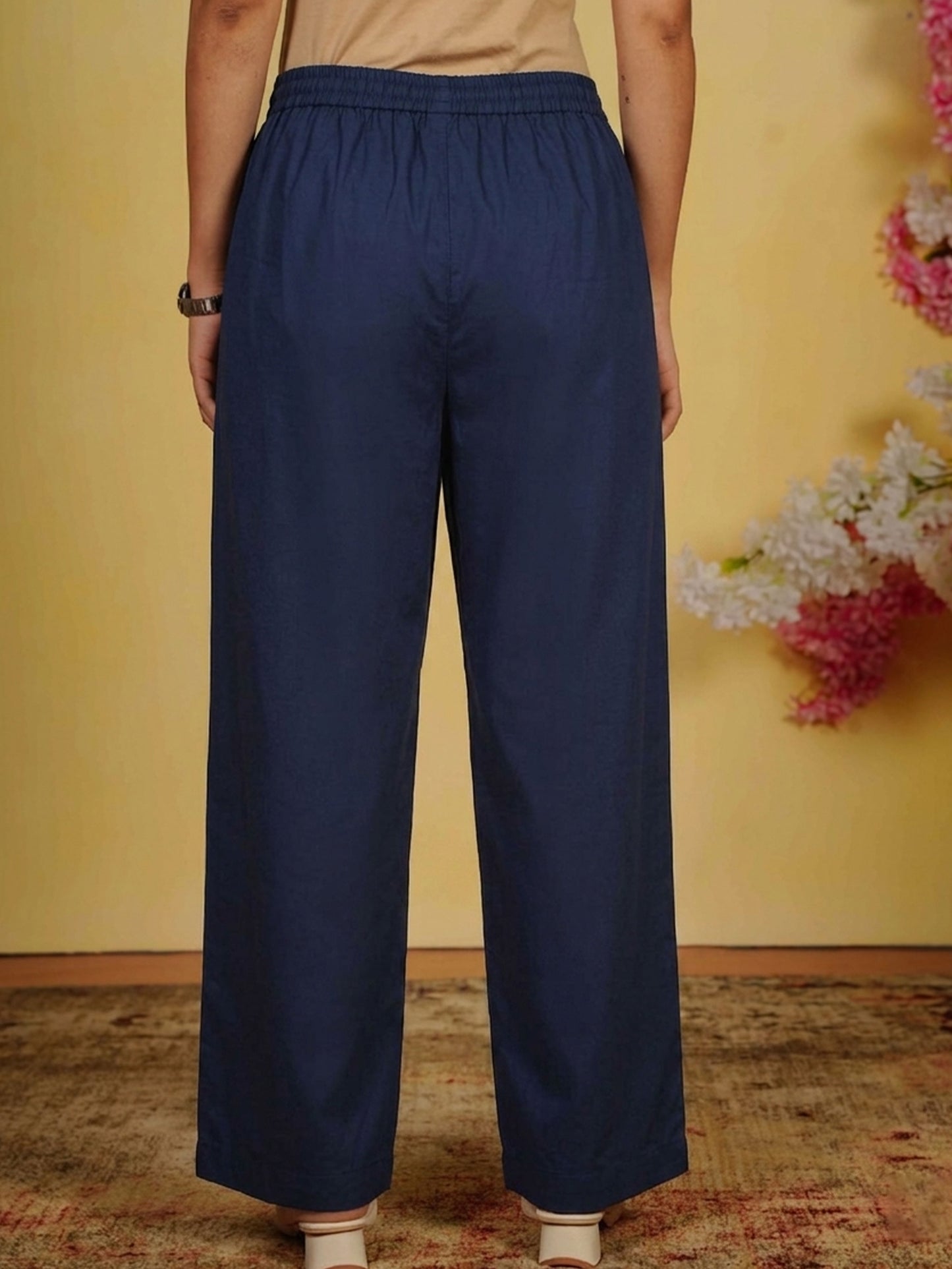 Embroidered Soft Cotton Floral Straight Indigo blue Kurta