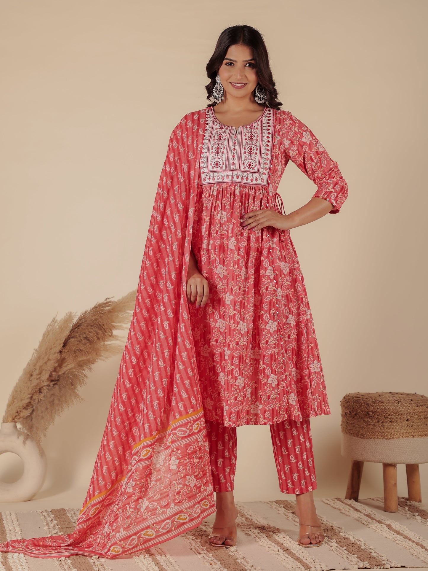 Voile Cotton Butti Pink Dupatta
