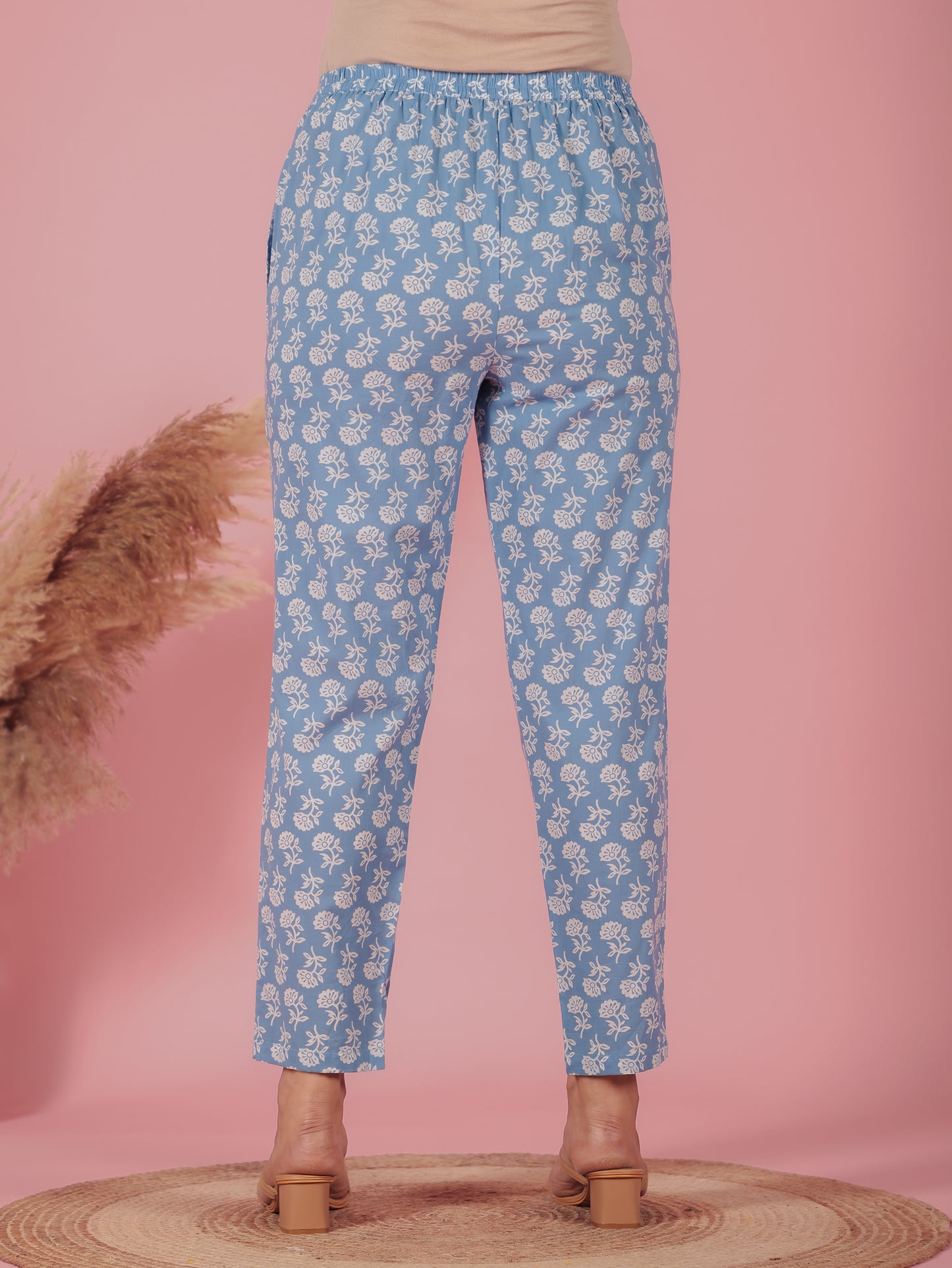 Soft Cotton Butti Blue Tapered Trousers