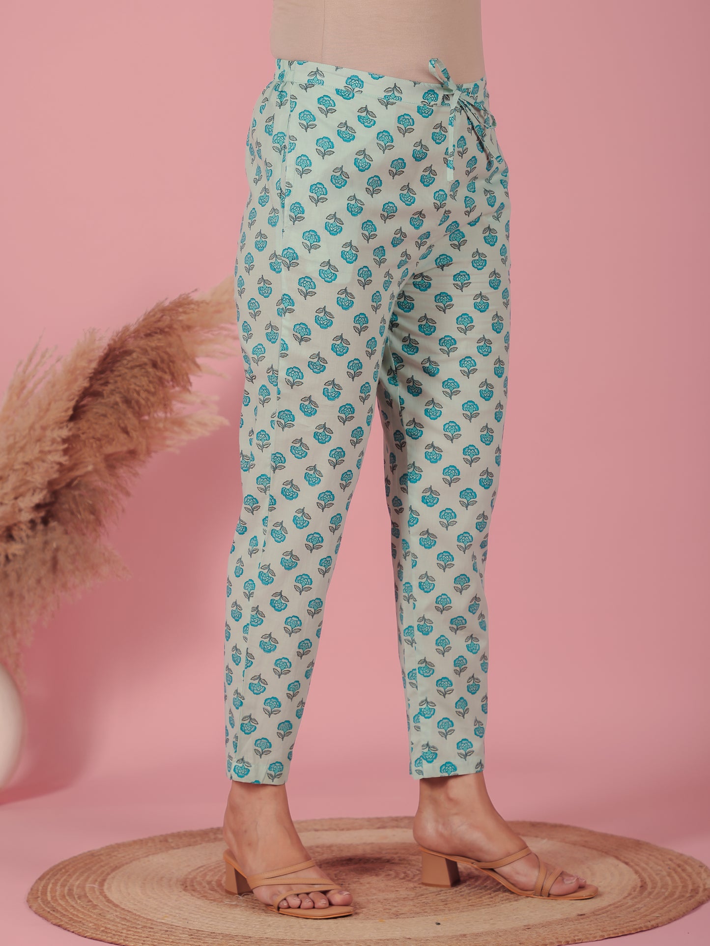 Soft Cotton Floral A-line Blue Kurta