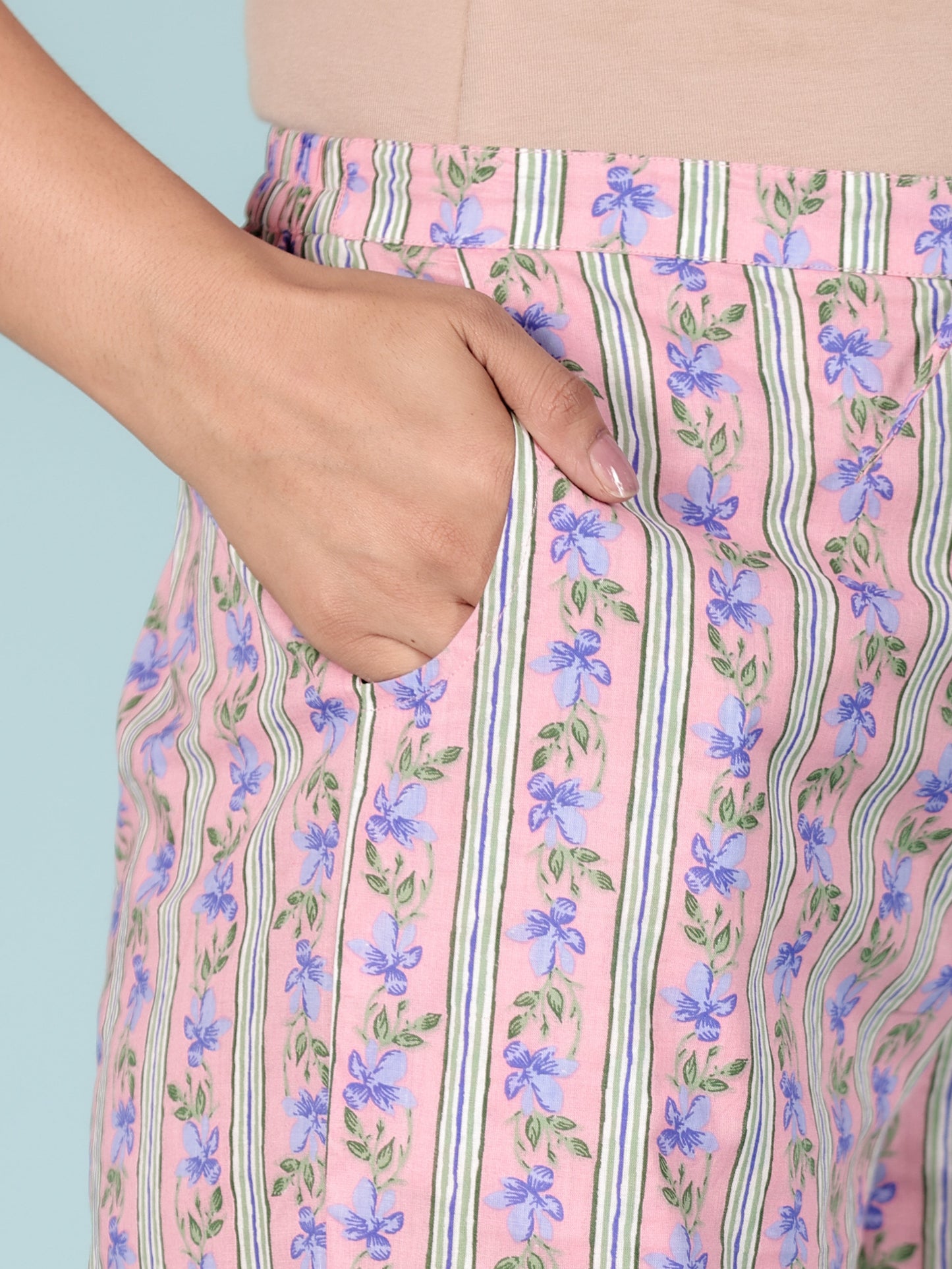 Soft Cotton Striped Pink Straight Trousers
