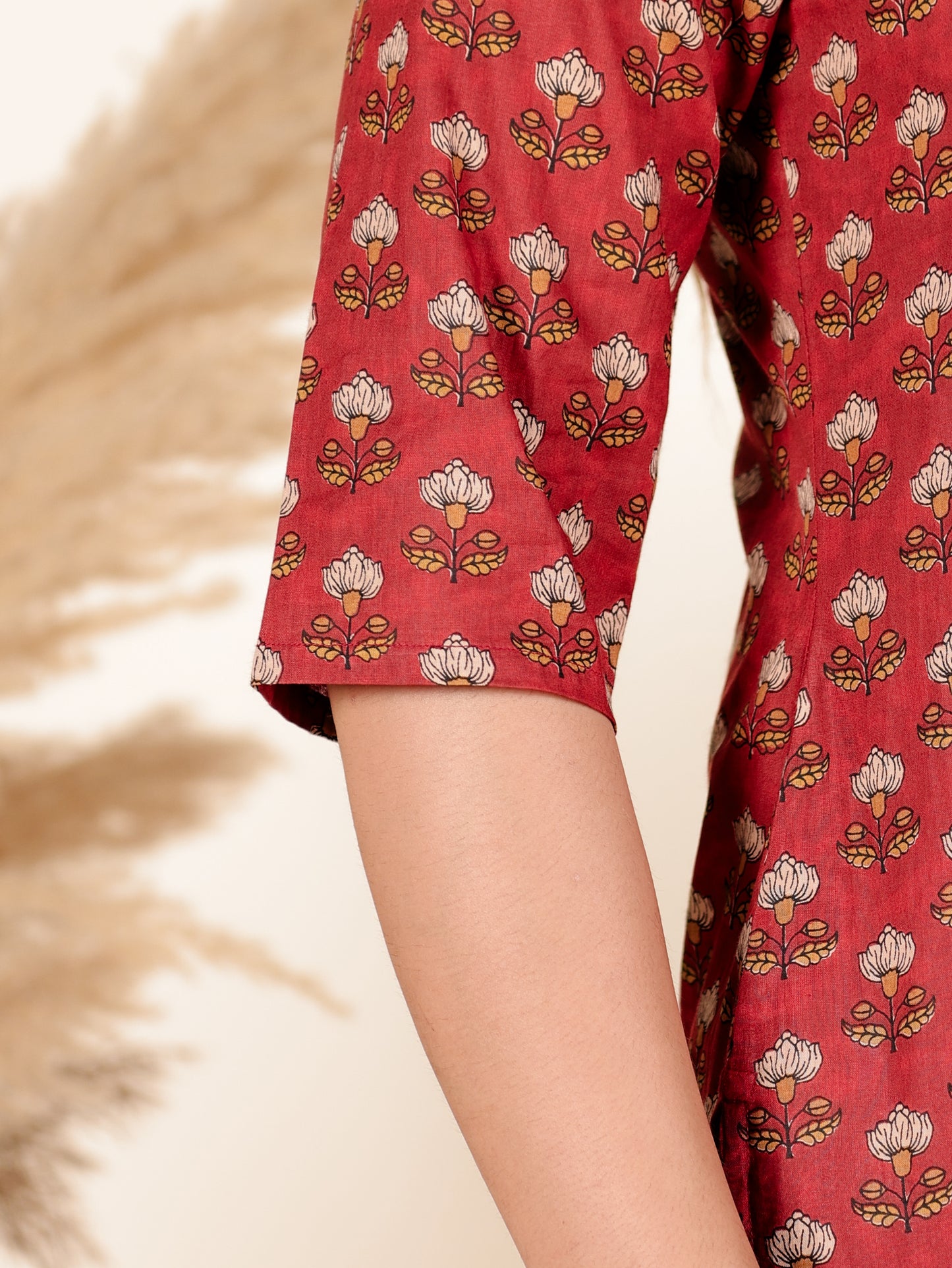 Soft Cotton Floral Straight Red Kurta