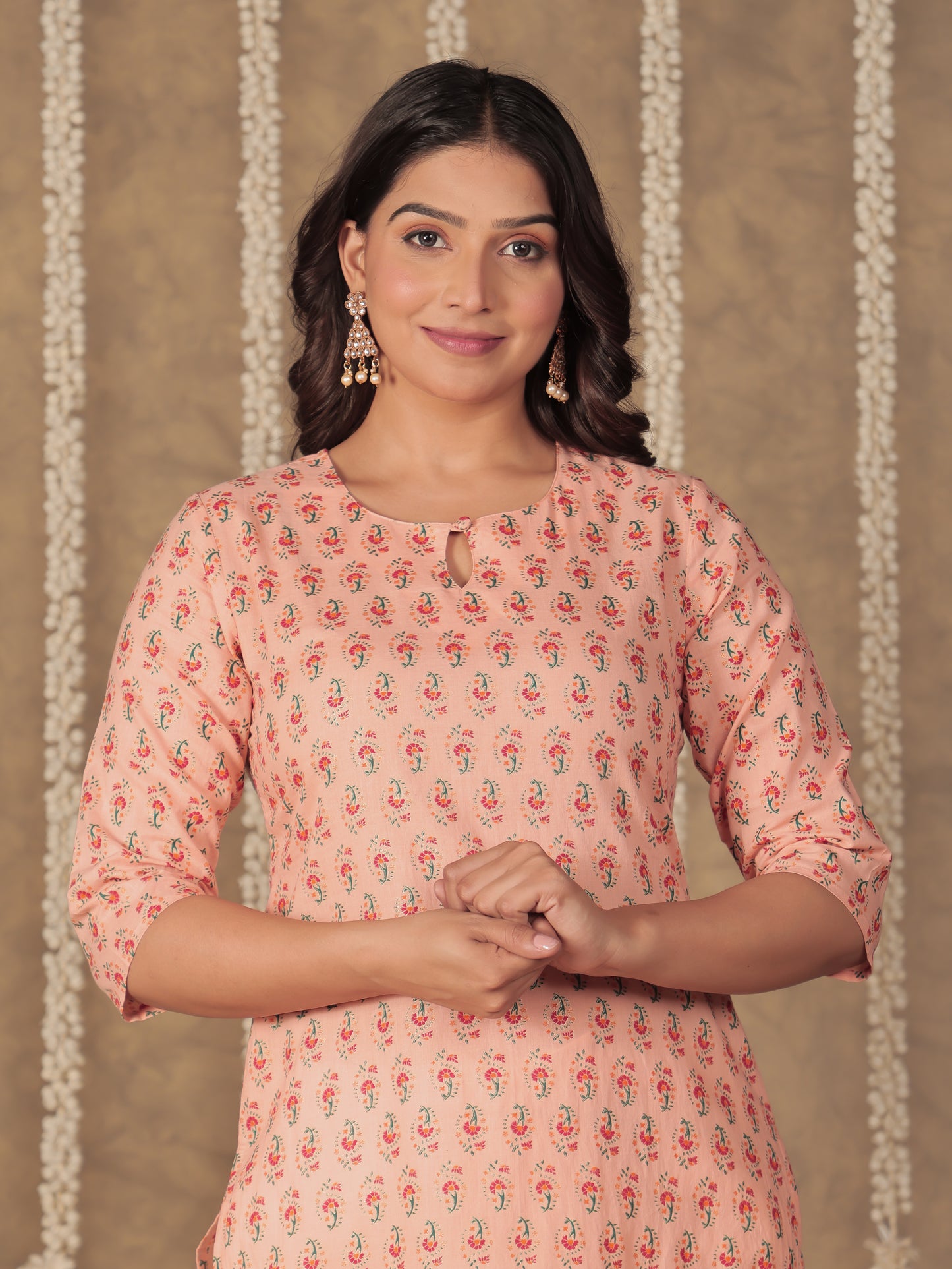 Soft Cotton Floral Straight Pink Kurta