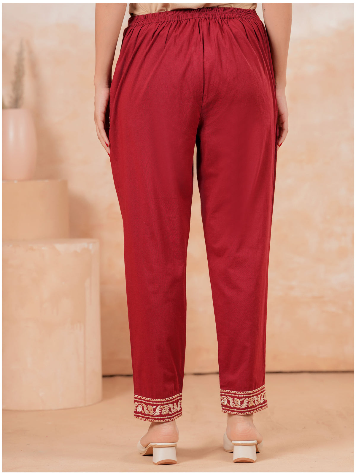Embroidered Soft Cotton Solid Straight Maroon Kurta