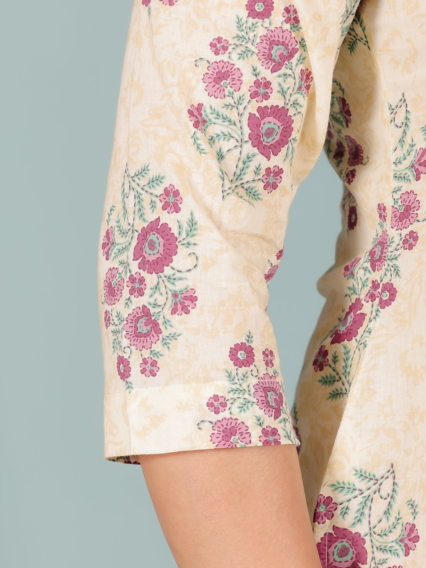 Soft Cotton Floral Cream Kurta