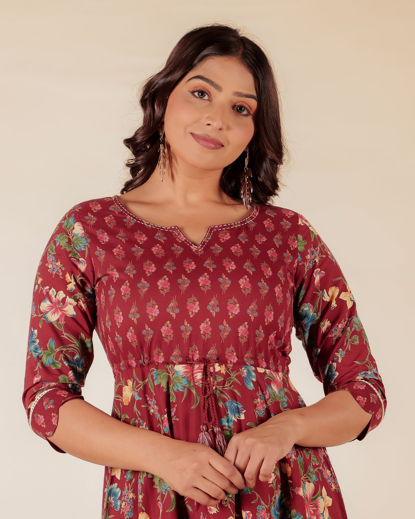 Embroidered Soft Cotton Floral Anarkali Red Dress