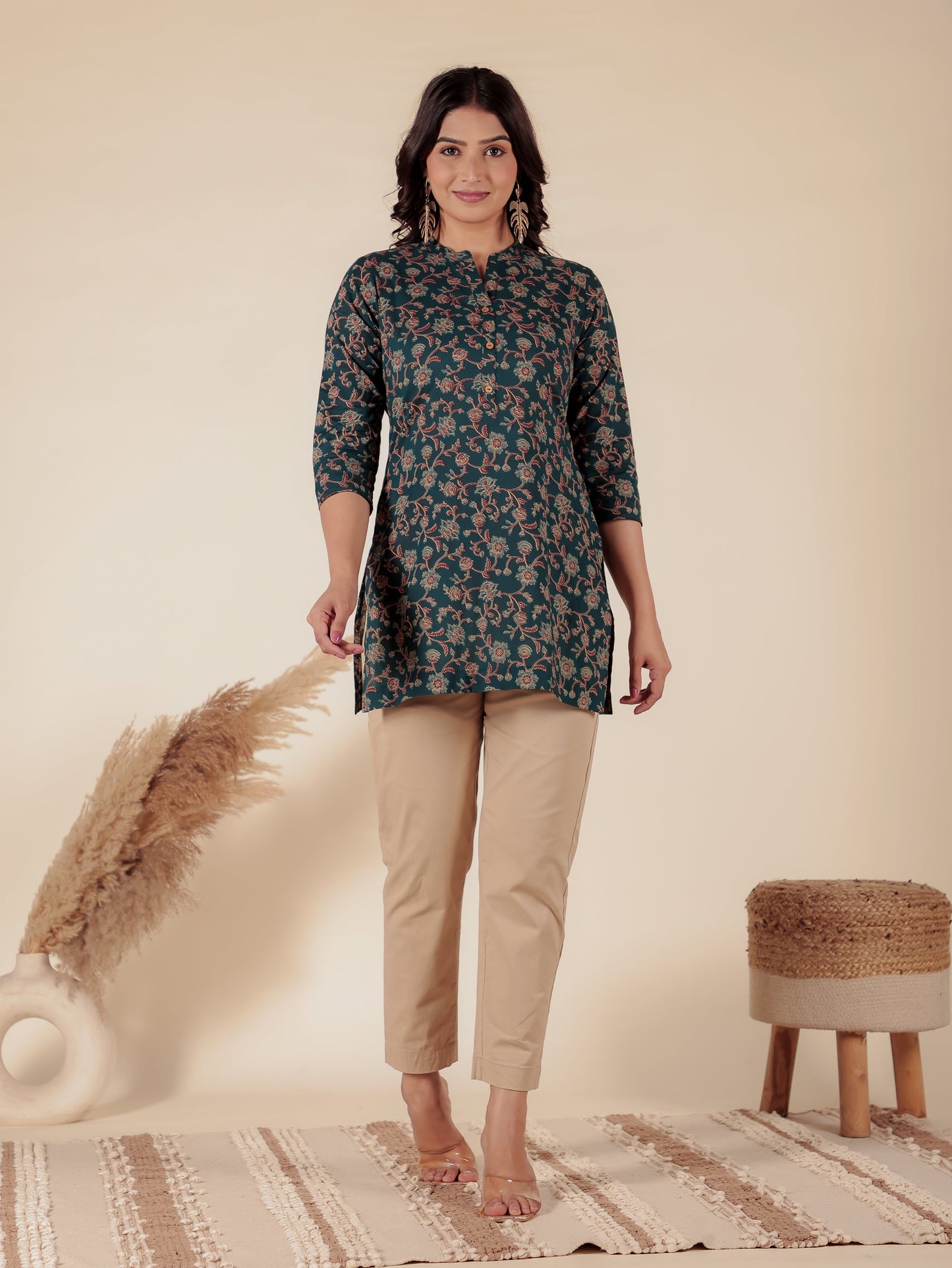Soft Cotton Floral Straight Blue Kurta