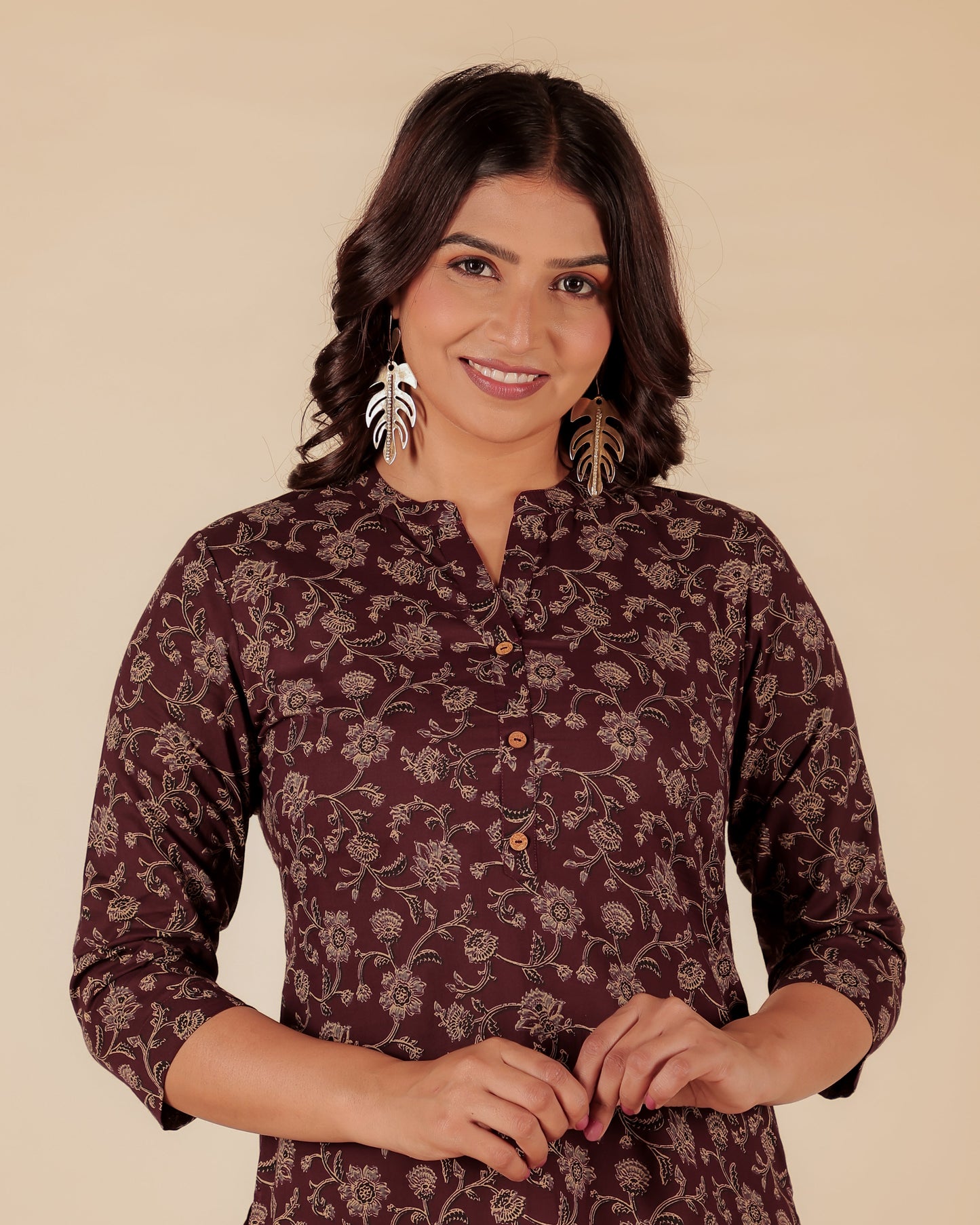 Soft Cotton Floral Straight Maroon Kurti