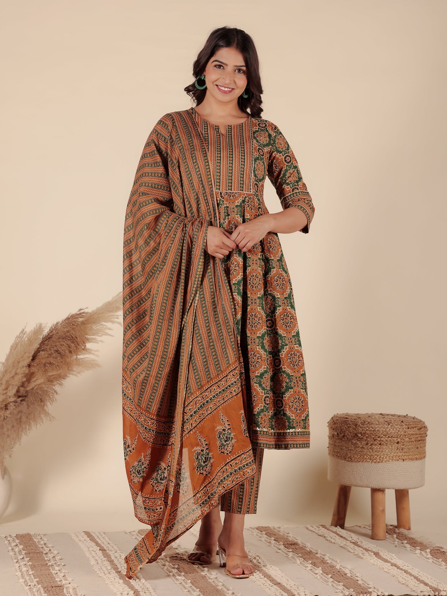 Voile Cotton Tribal Green Dupatta