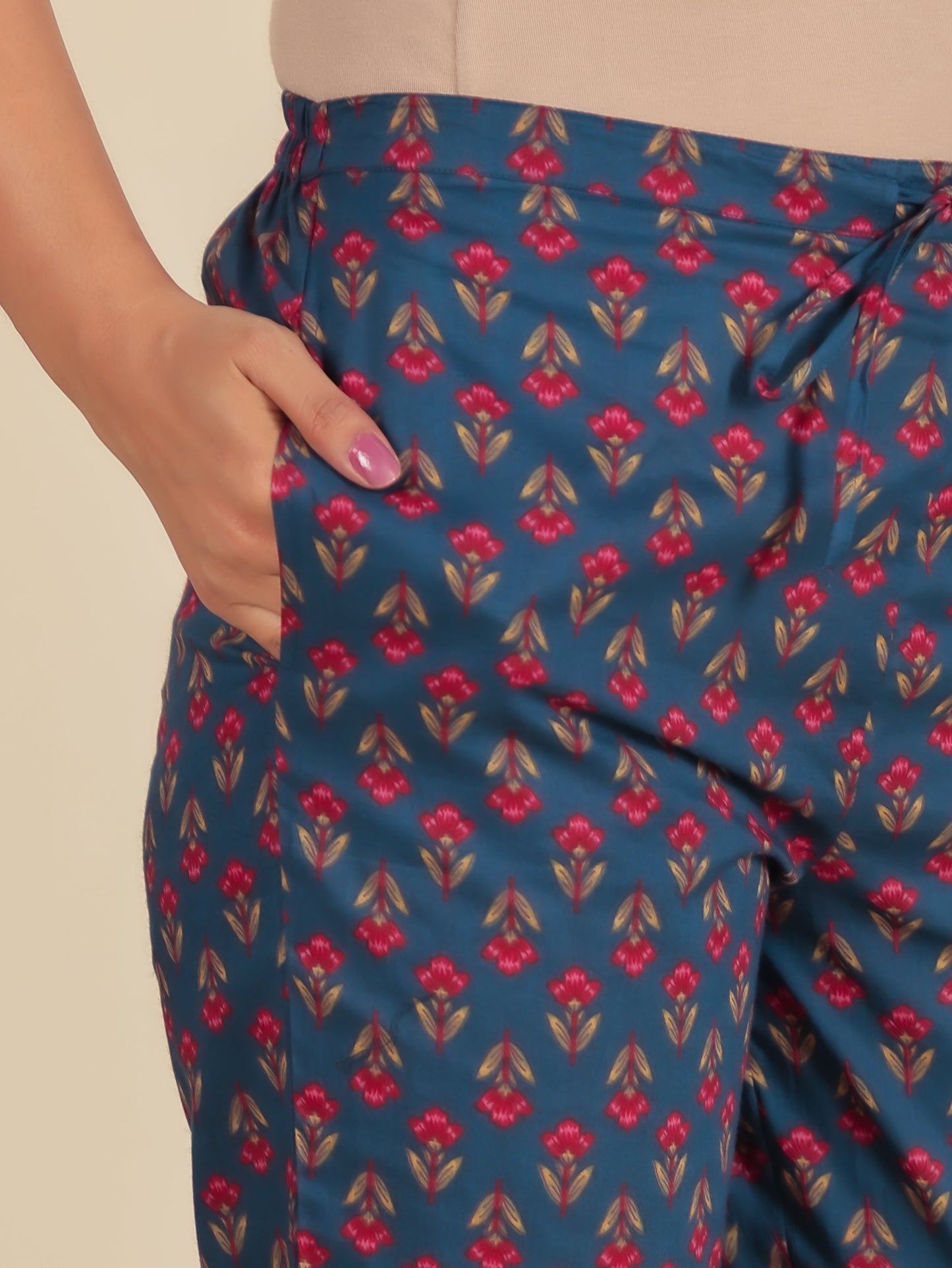 Soft Cotton Floral Flared Blue Kurta