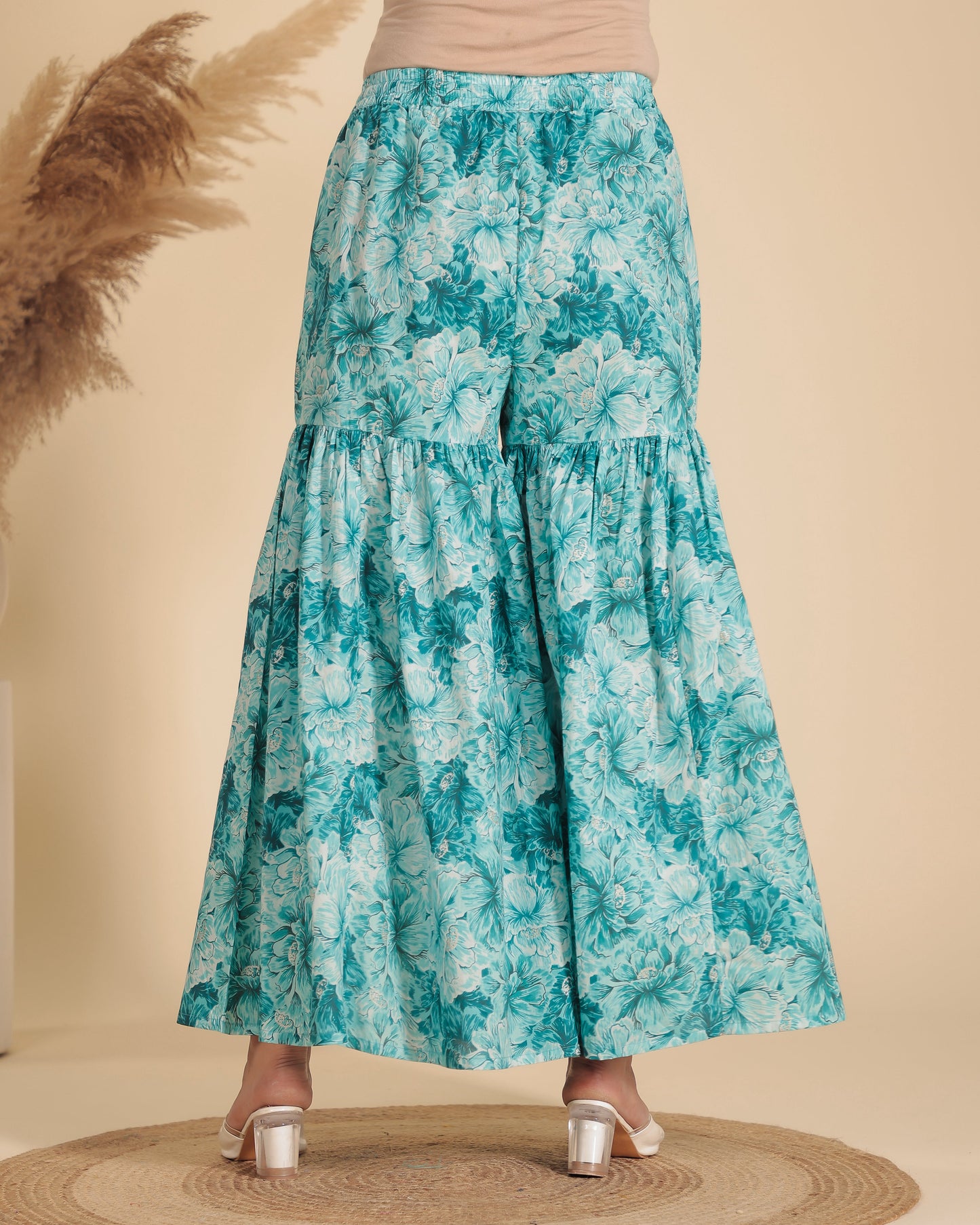 Soft Cotton Floral Blue Sharara