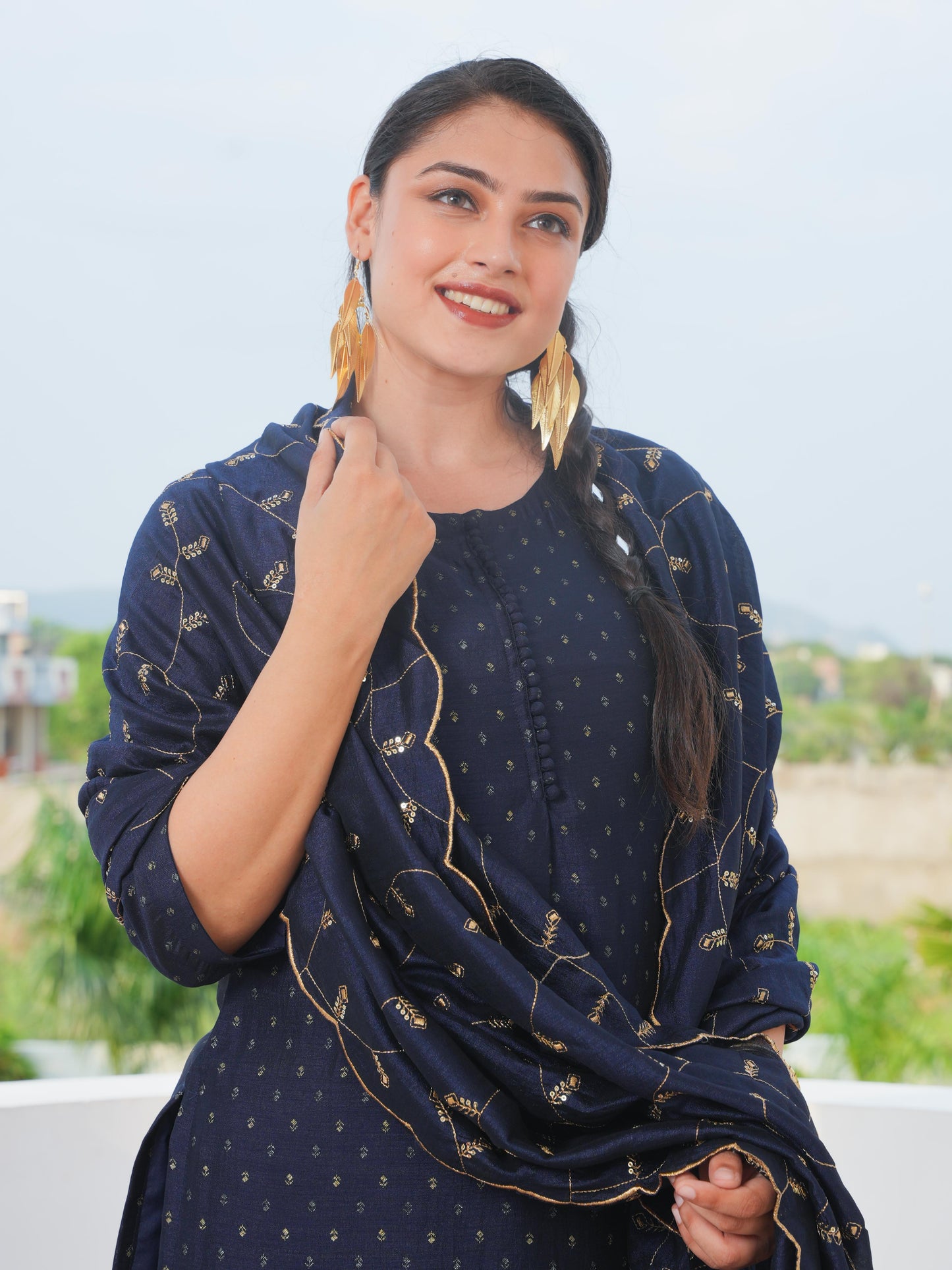 Chanderi Block Print Black Dupatta