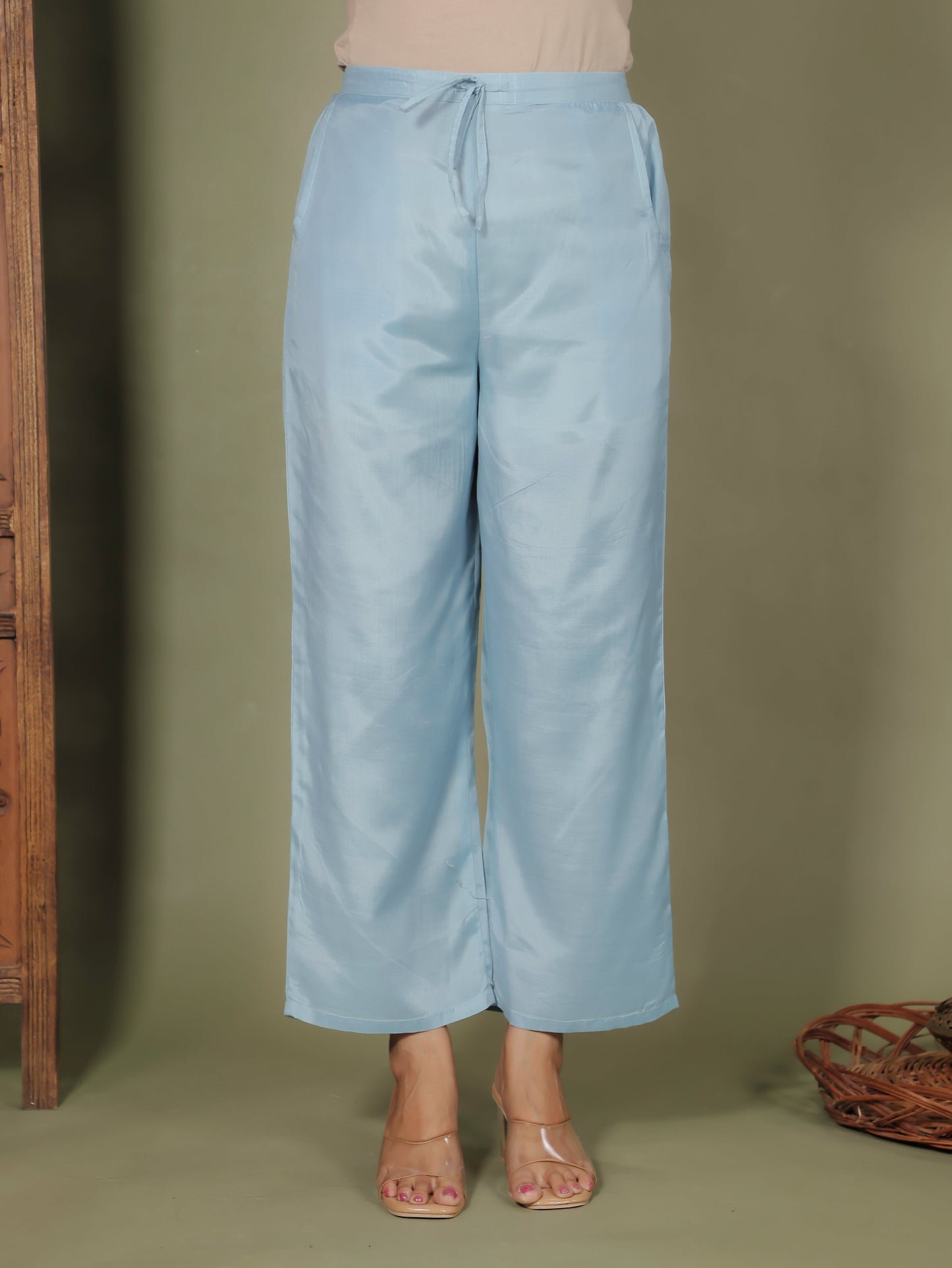 Chanderi Solid Sky Blue Tapered Trousers