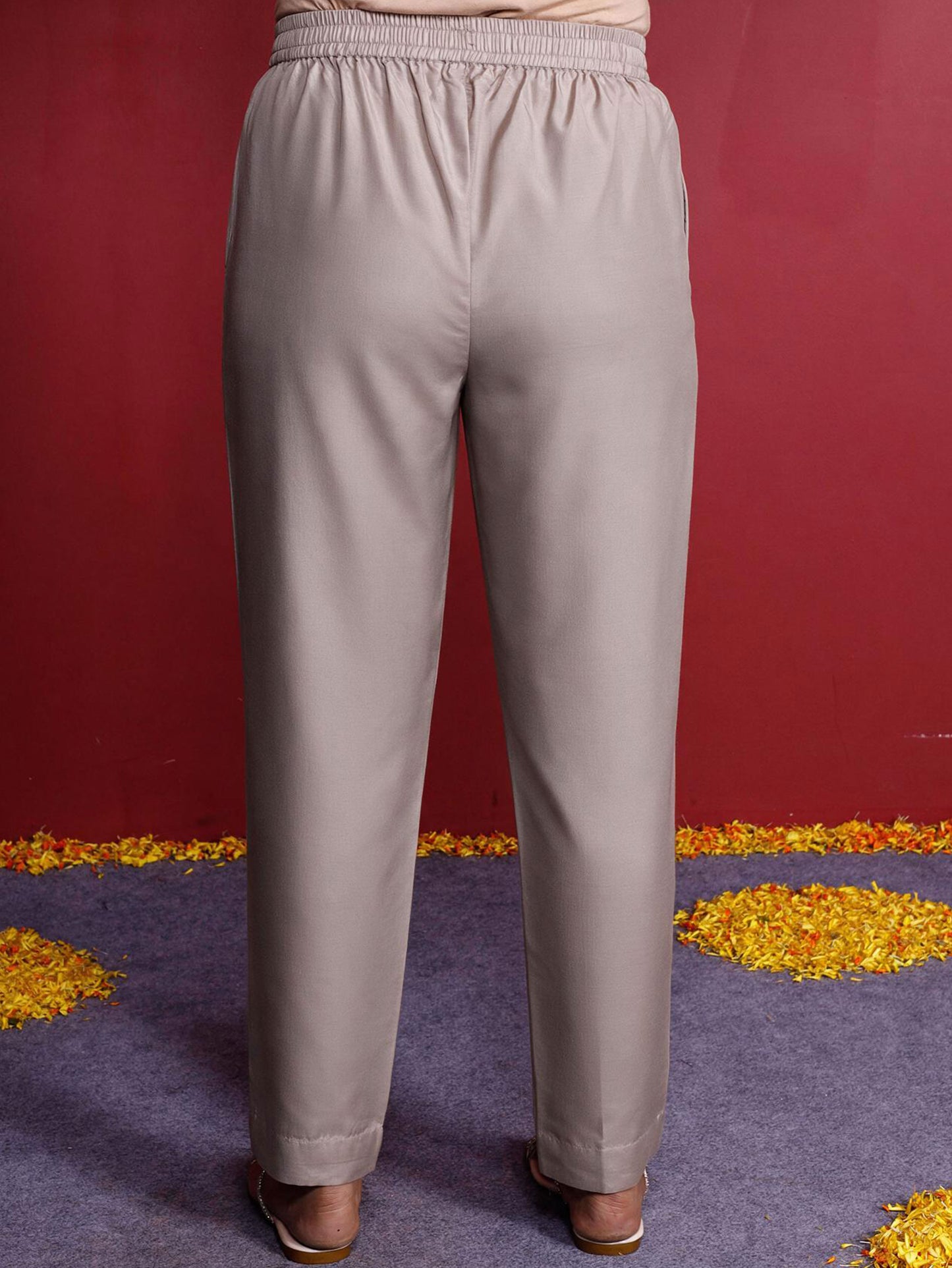 Linen Cotton Solid Beige Tapered Trousers