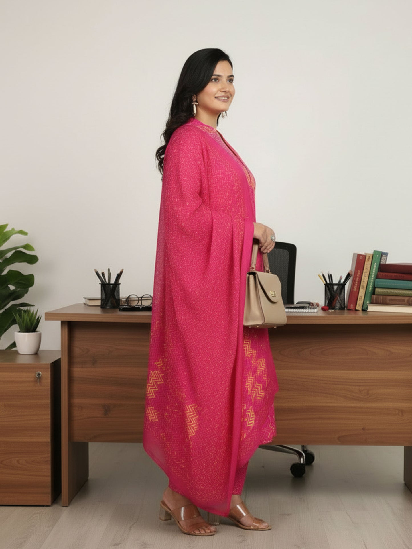 Voile Cotton Floral Pink Dupatta