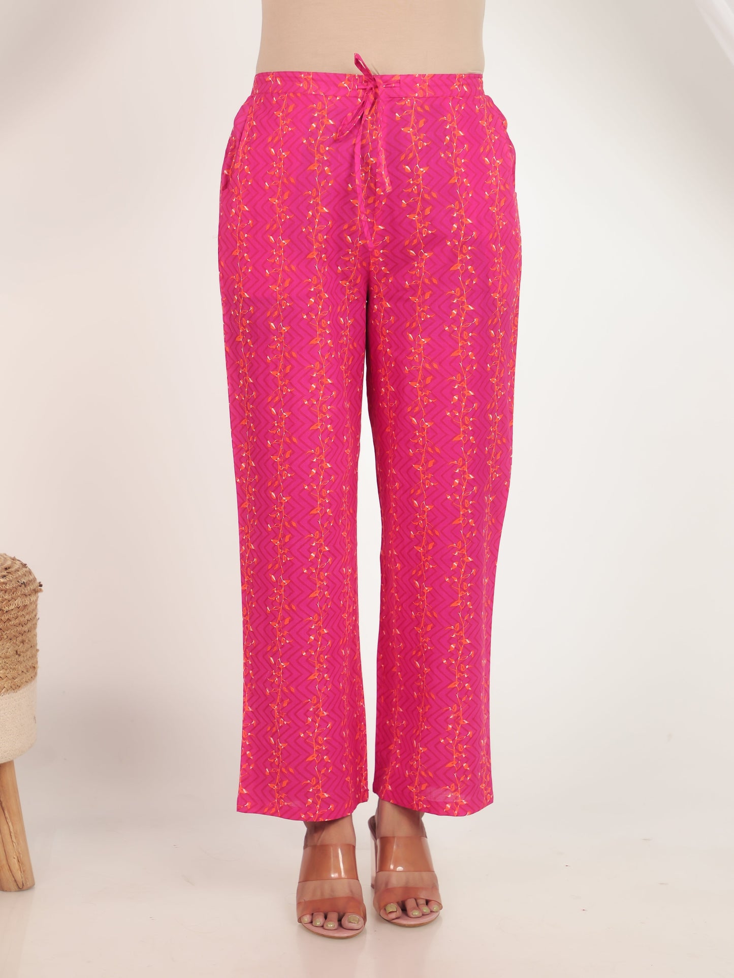 Soft Cotton Floral Pink Straight Trousers