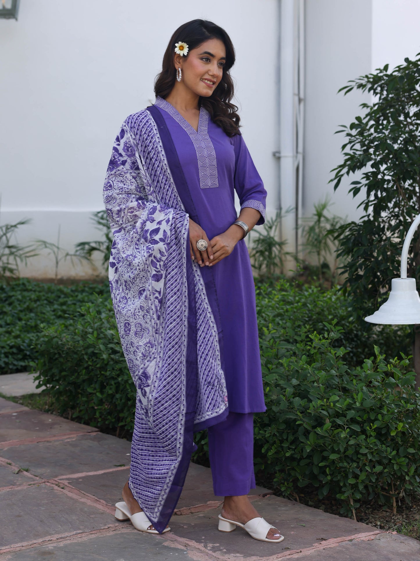 Cotton Voile Floral White Dupatta