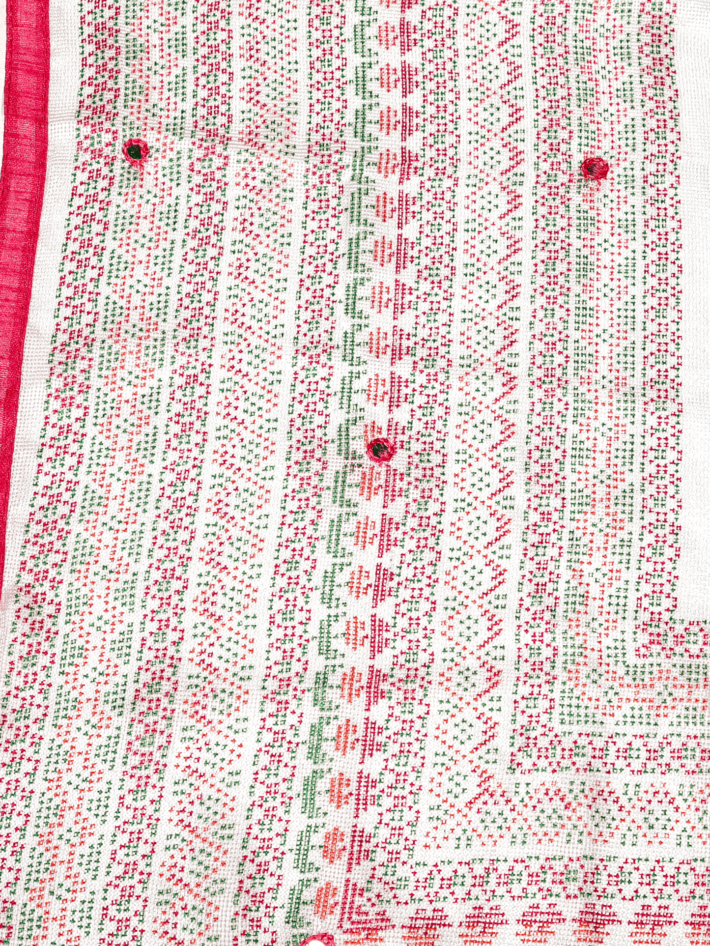 Embroidered Kota Doria Geometric Off White Saree