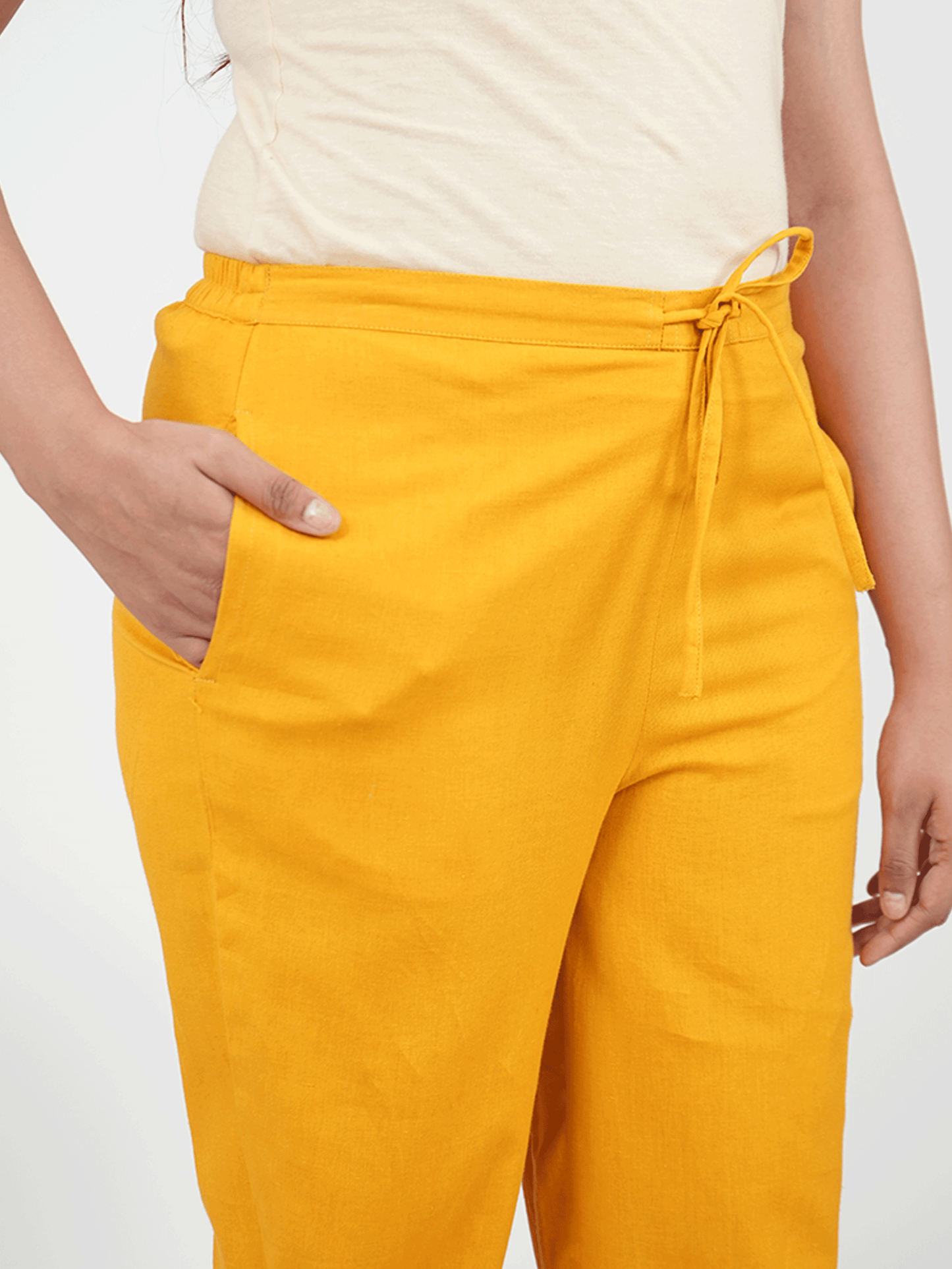Embroidered Linen Cotton Solid Straight Yellow Kurta