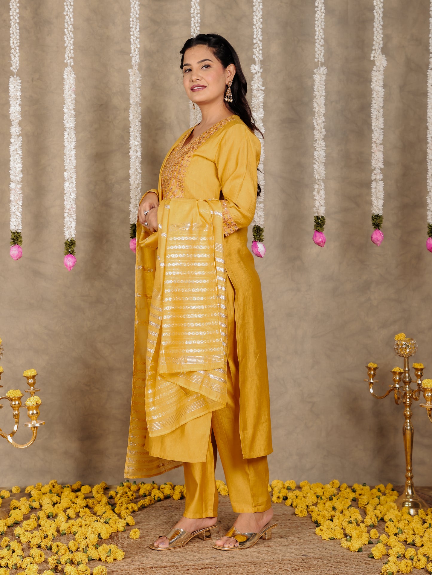 Blended Silk Solid Yellow Dupatta