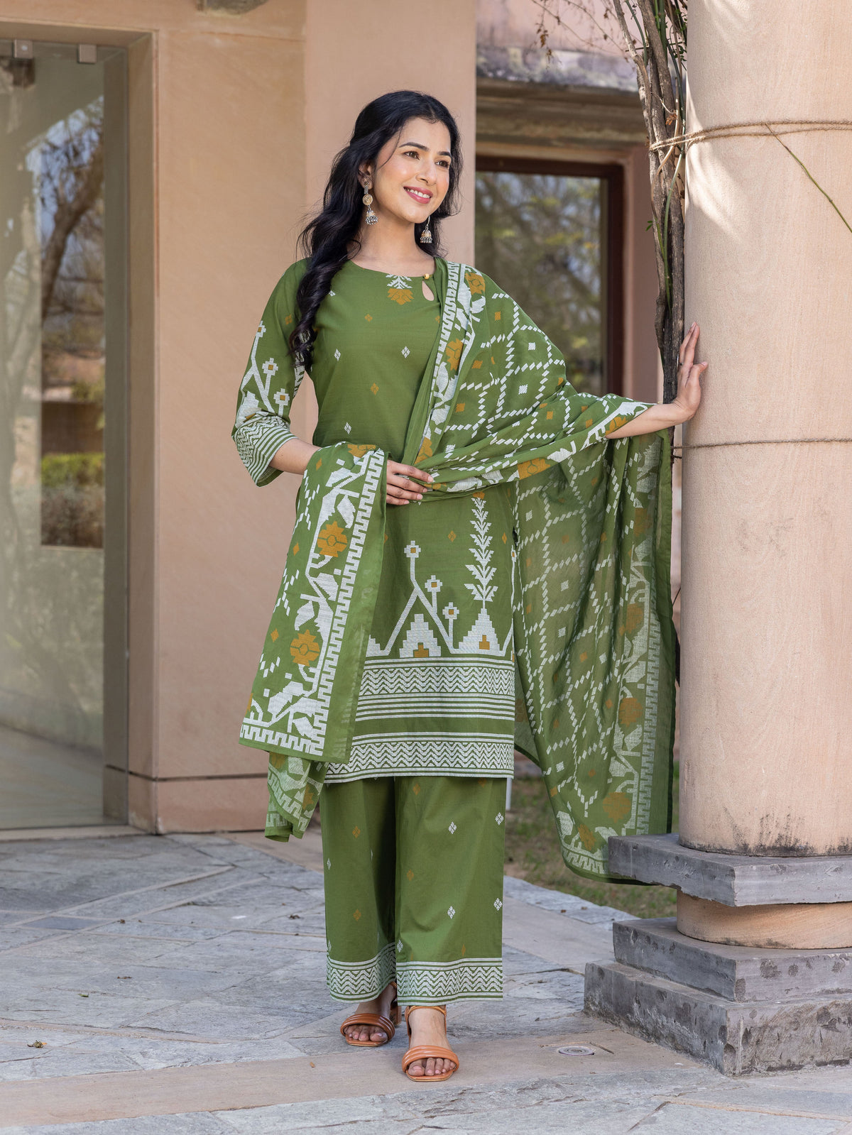Cotton Voile Jamdani Green Dupatta