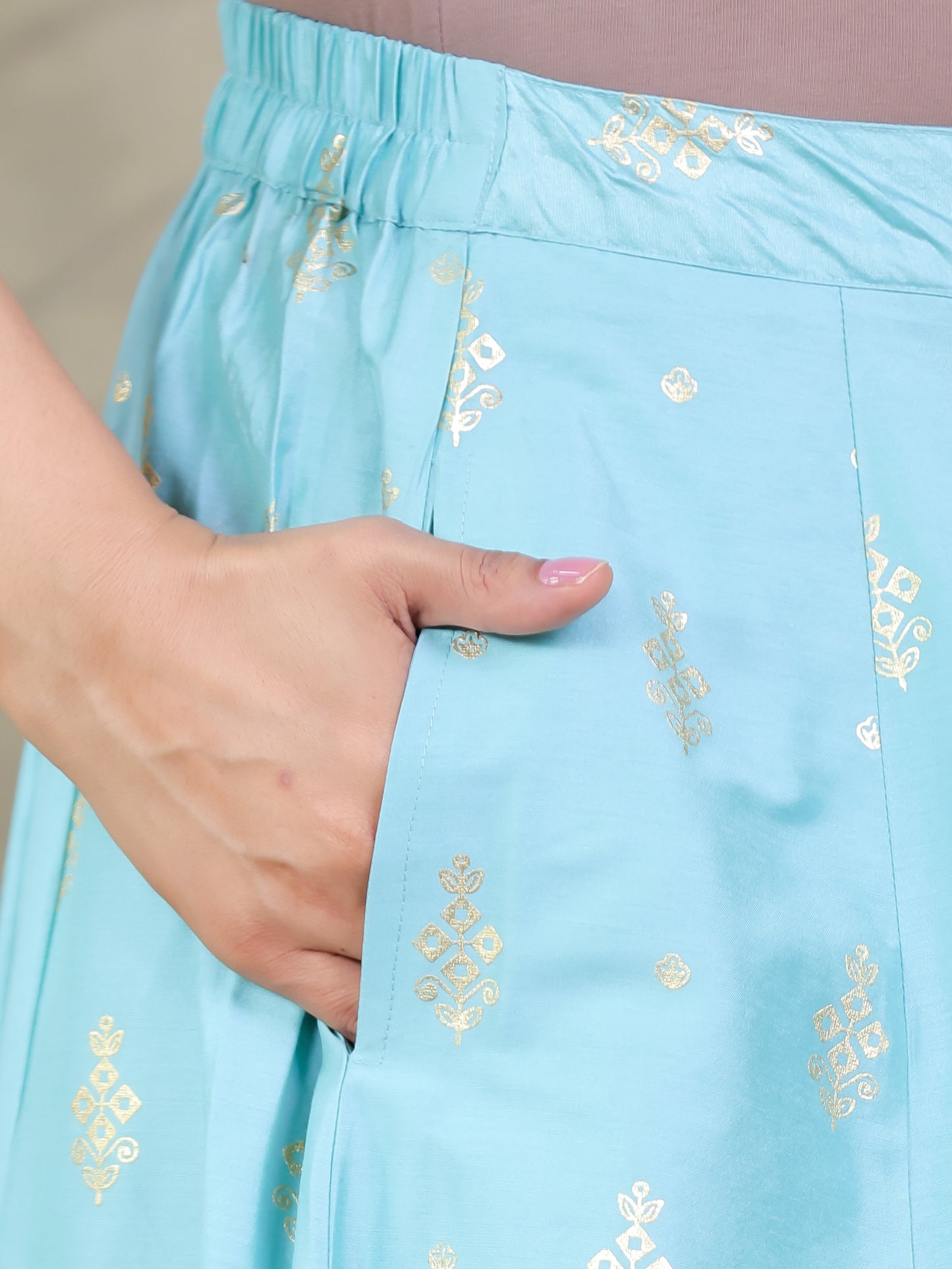 Chanderi Gold foil Green Skirt