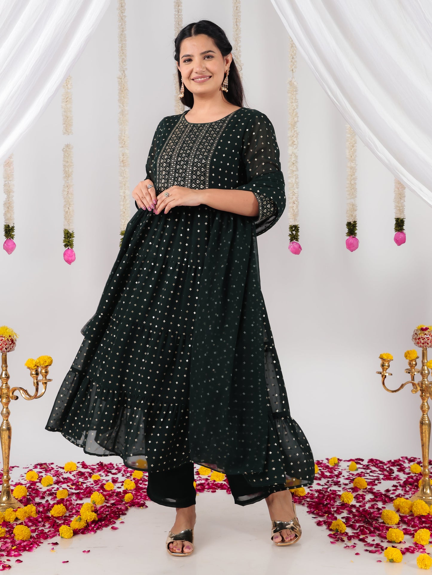 Georgette Solid Green Dupatta