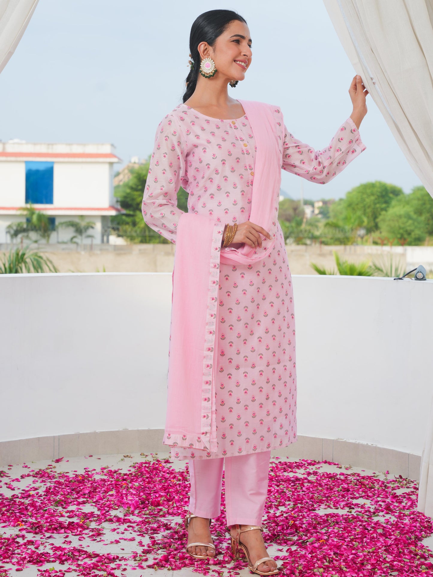 Organza Solid Baby Pink Dupatta