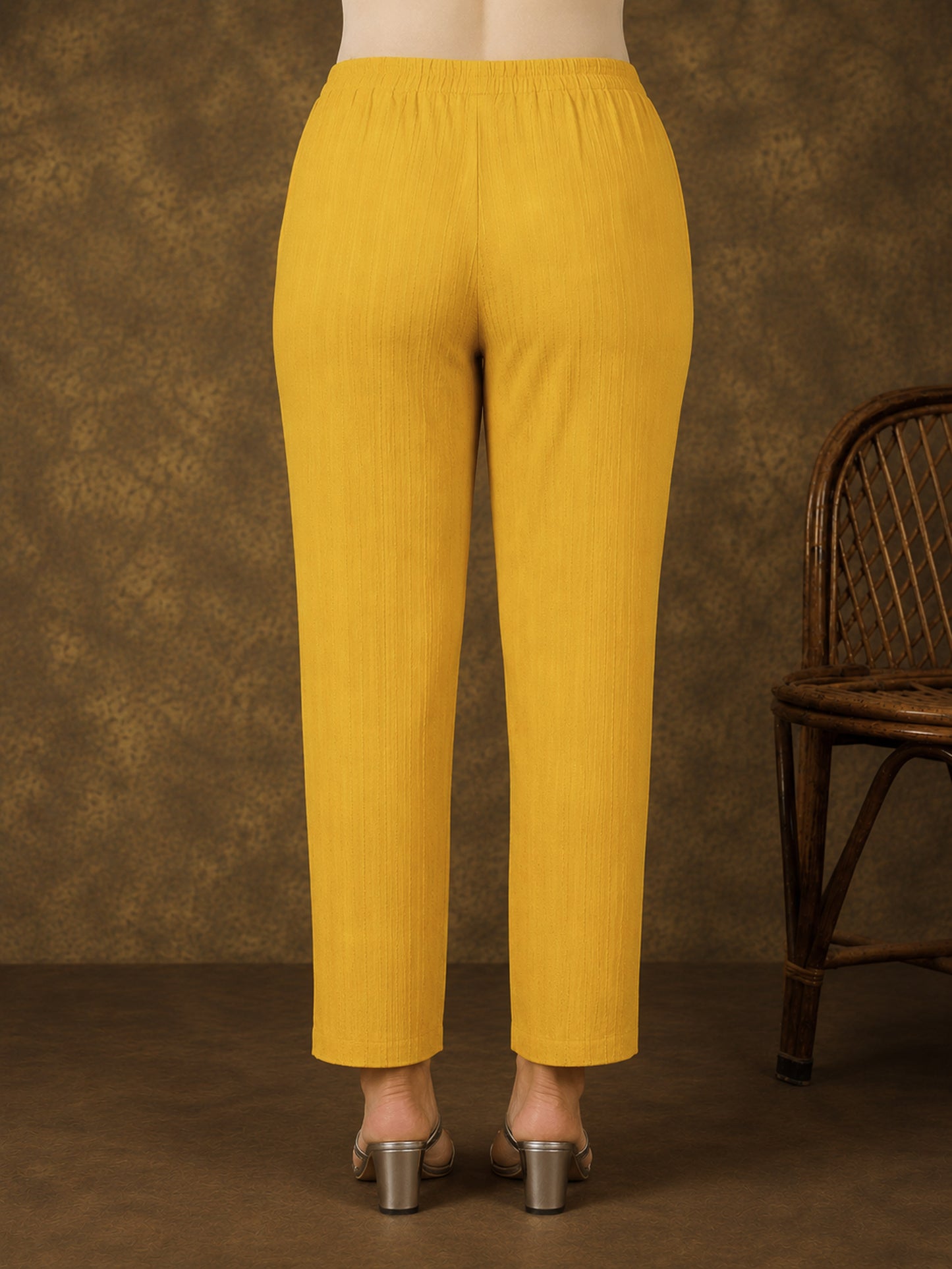 Embroidered Cotton Dobby Solid Straight Yellow Kurta
