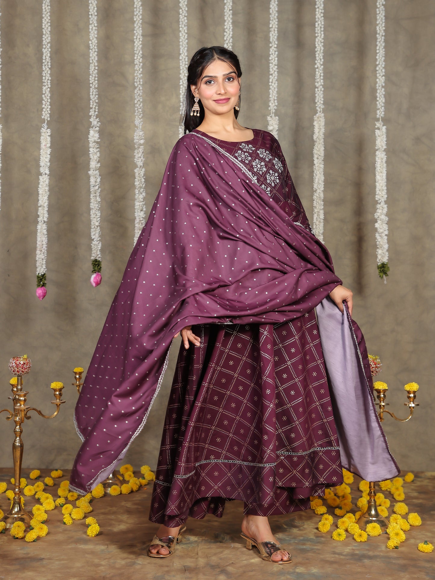 Blended Silk Bandhani Purple Dupatta