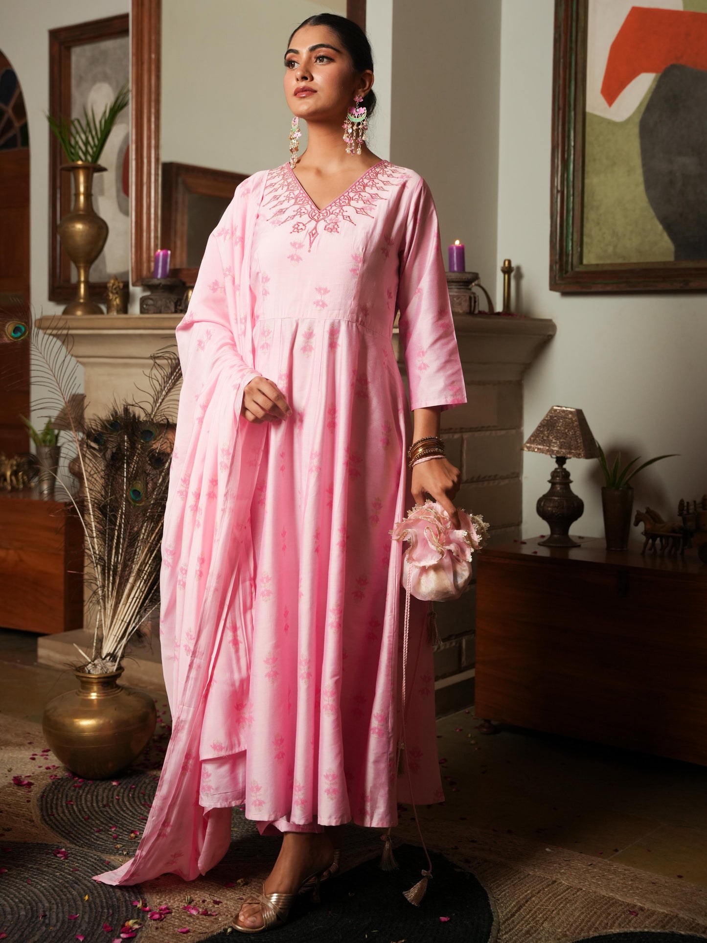 Chanderi Ikat Pink Dupatta