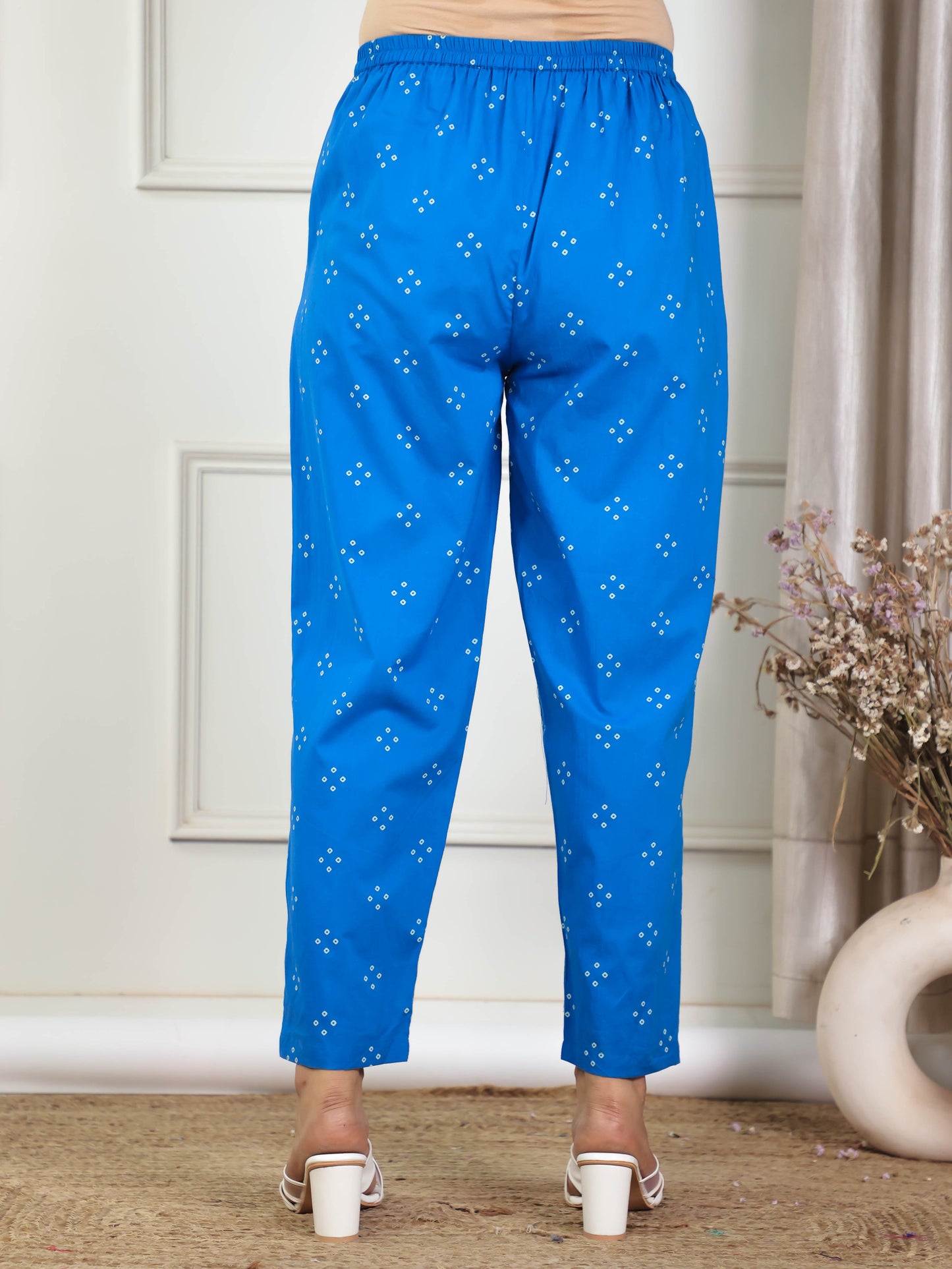 Soft Cotton Bandhani Blue Tapered Trousers