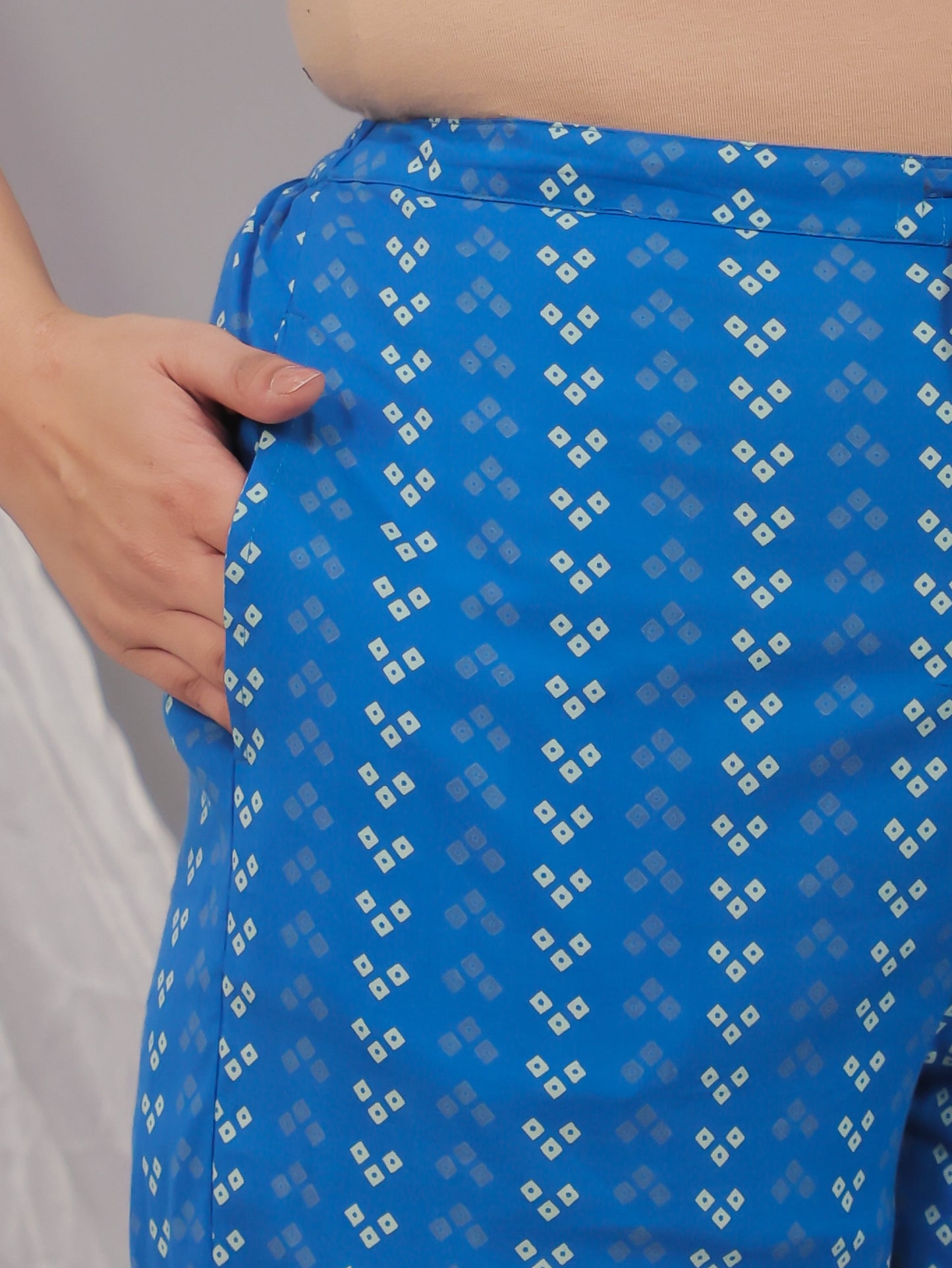Soft Cotton Bandhani Blue Tapered Trousers