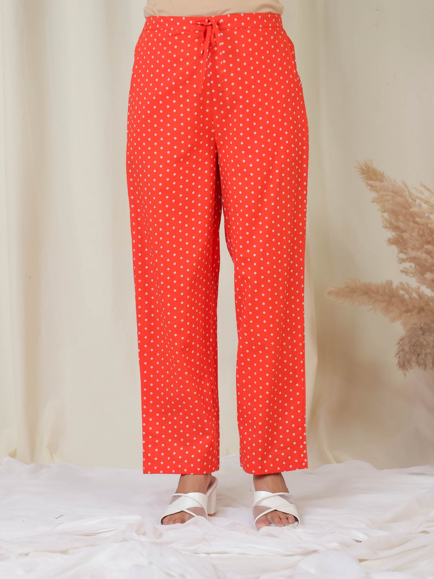 Soft Cotton Bandhani Orange Straight Trousers