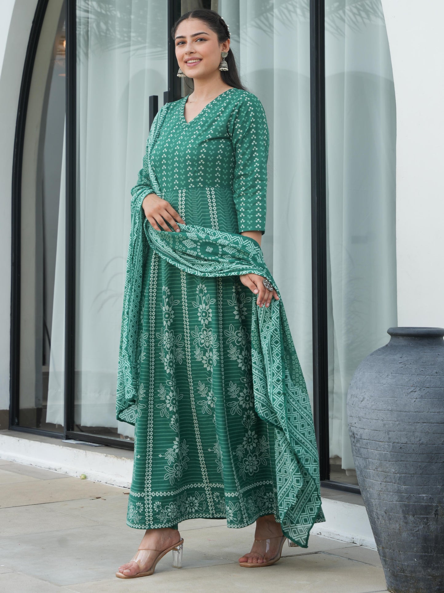 Cotton Voile Bandhani Green Dupatta
