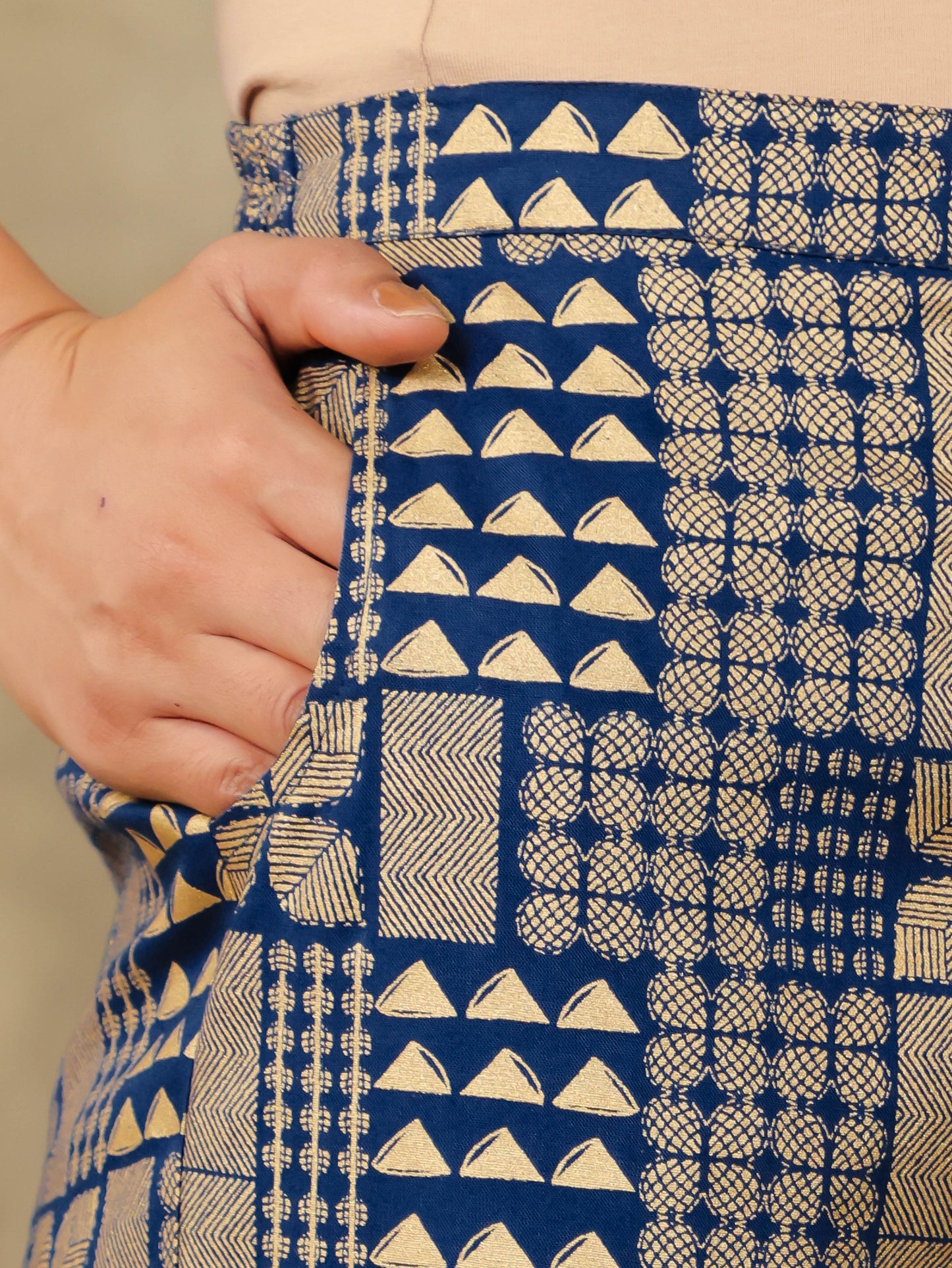 Viscose Gold Foil A-line Royal Blue Kurta