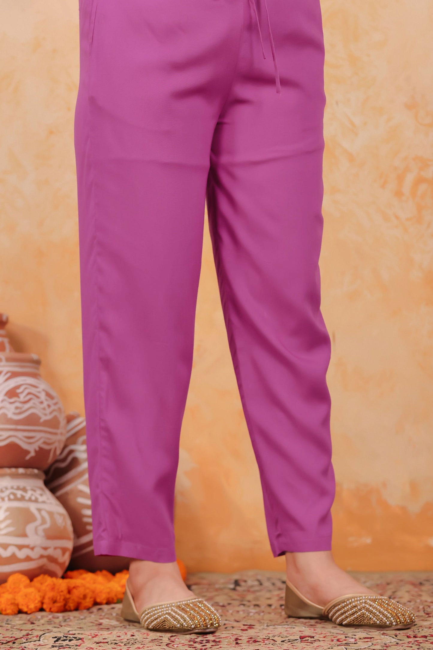 Viscose Gold foil A-line Pink Kurta