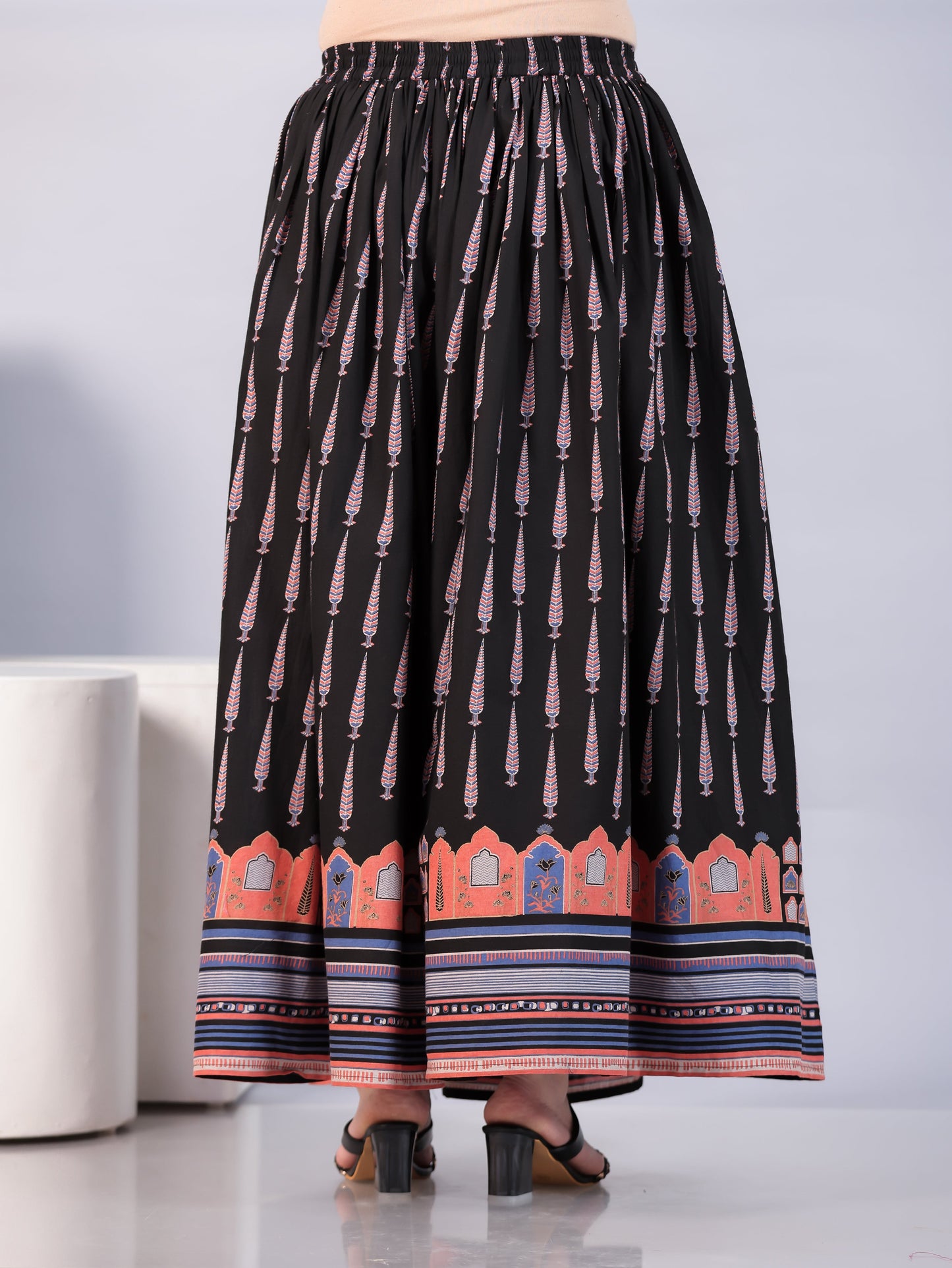 Soft Cotton Mughal Print Black Skirt