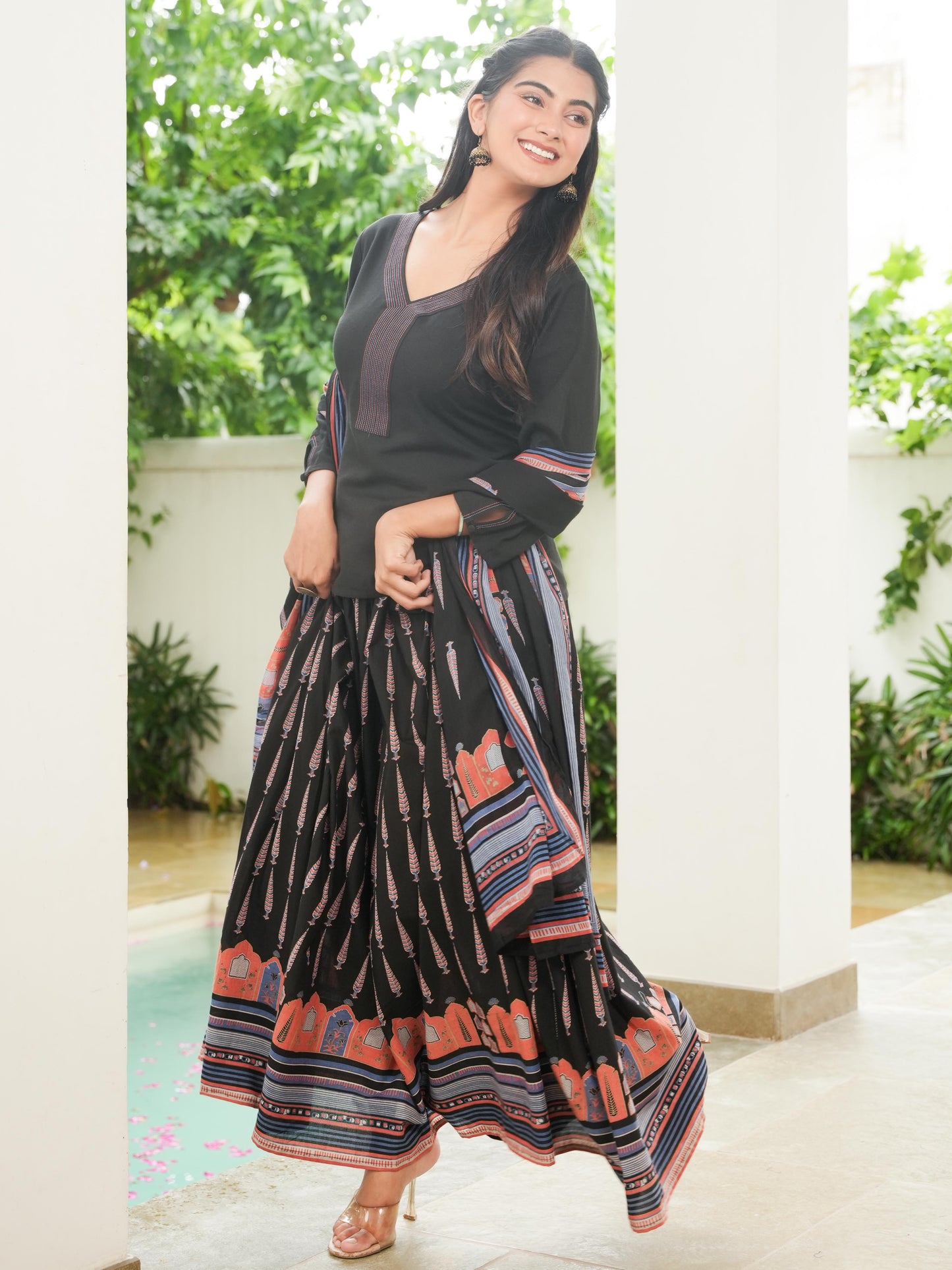 Cotton Voile Mughal Print Black Dupatta