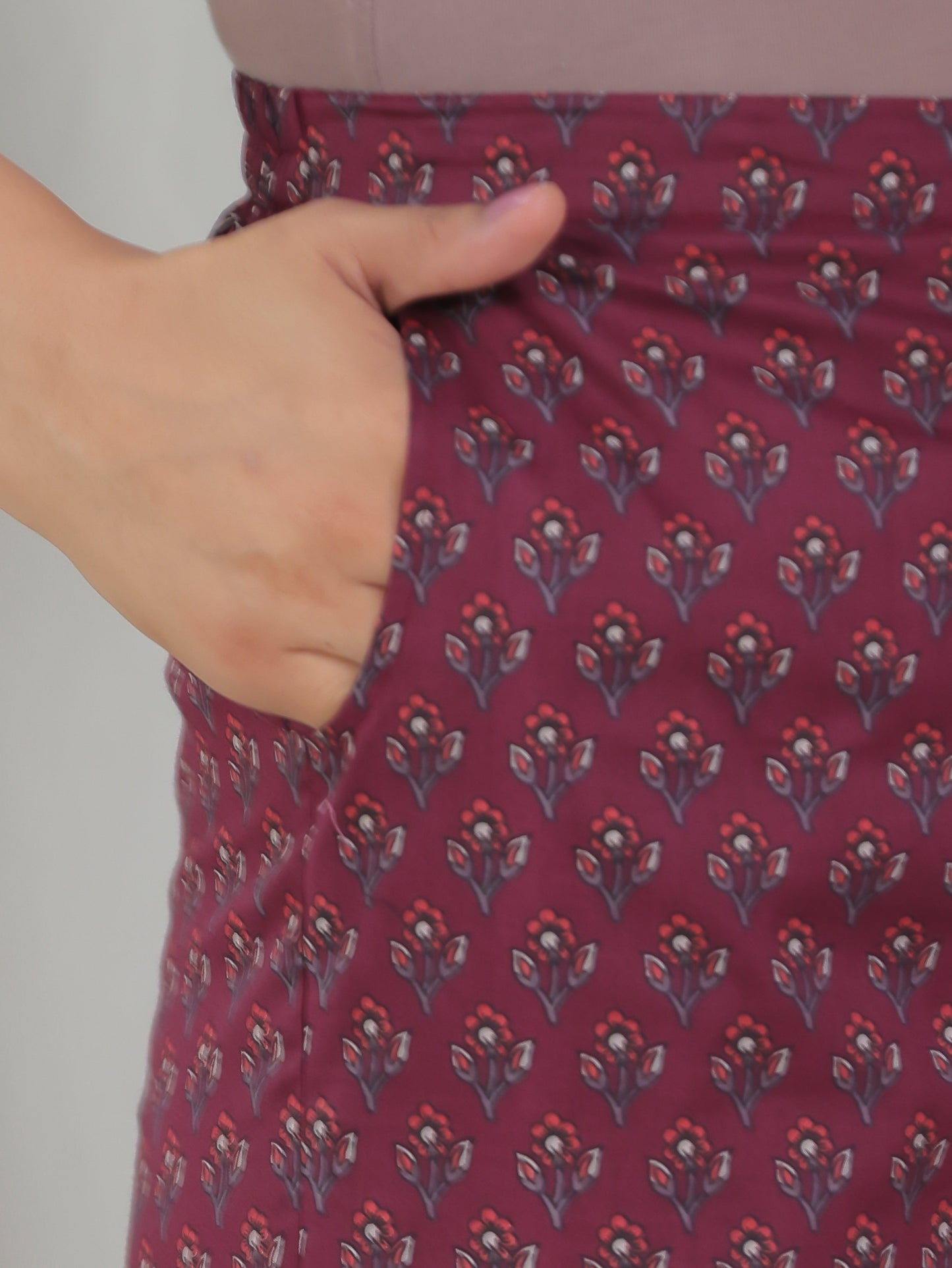 Soft Cotton Floral Wine Straight Trousers