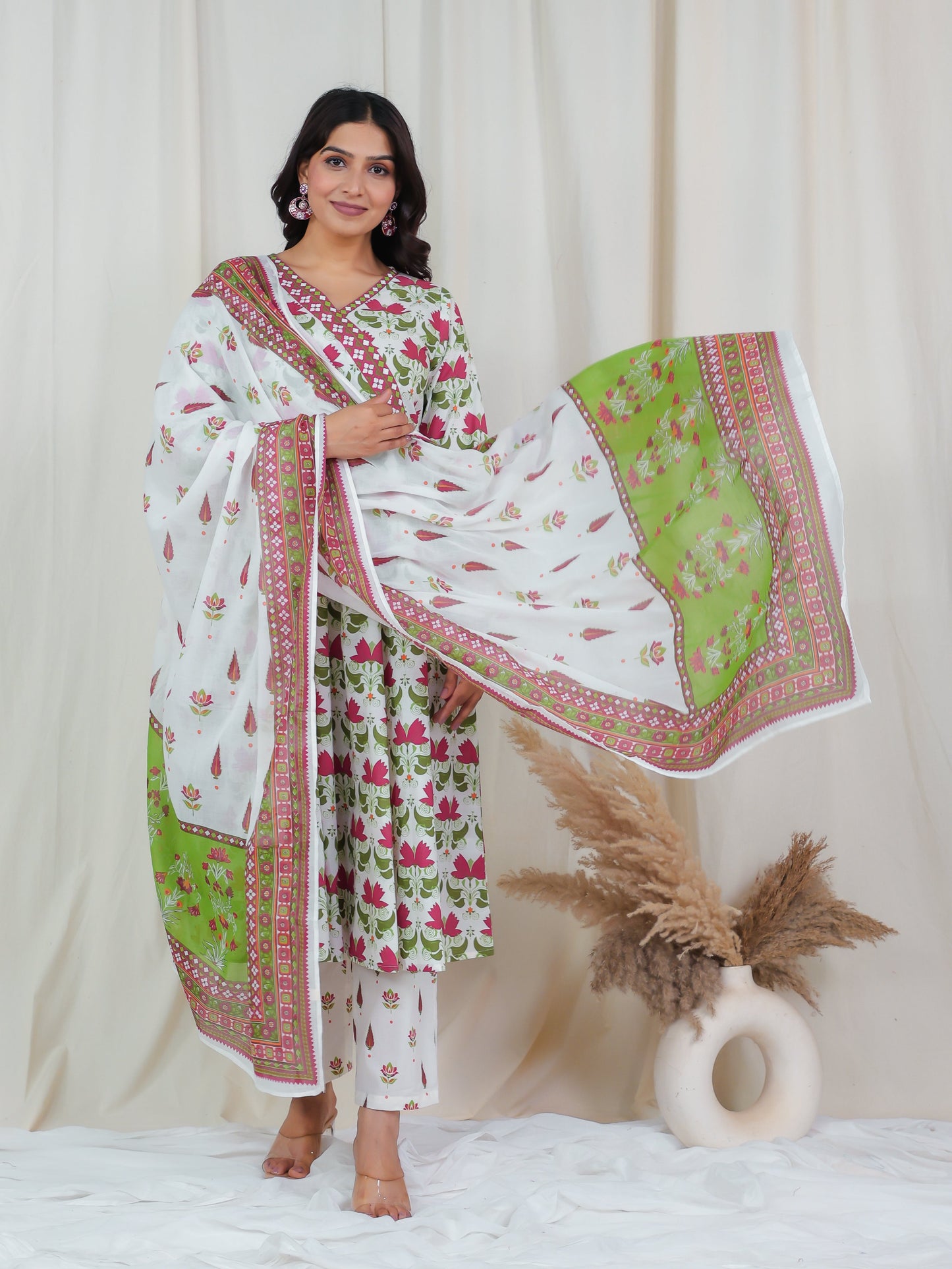 Cotton Voile Floral Off White Dupatta