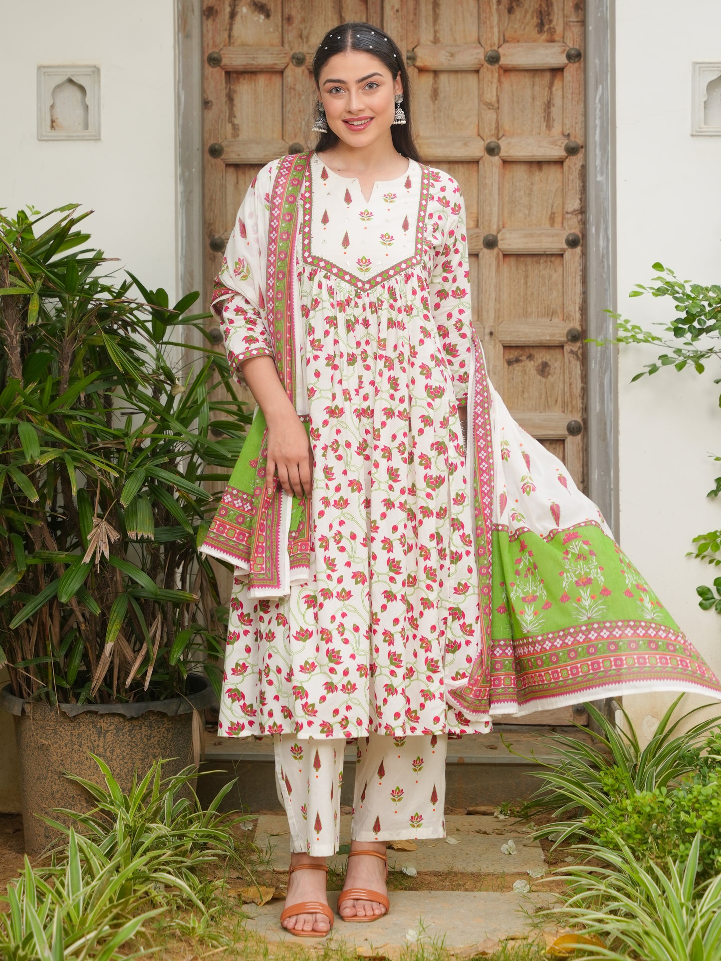 Cotton Voile Floral Off White Dupatta
